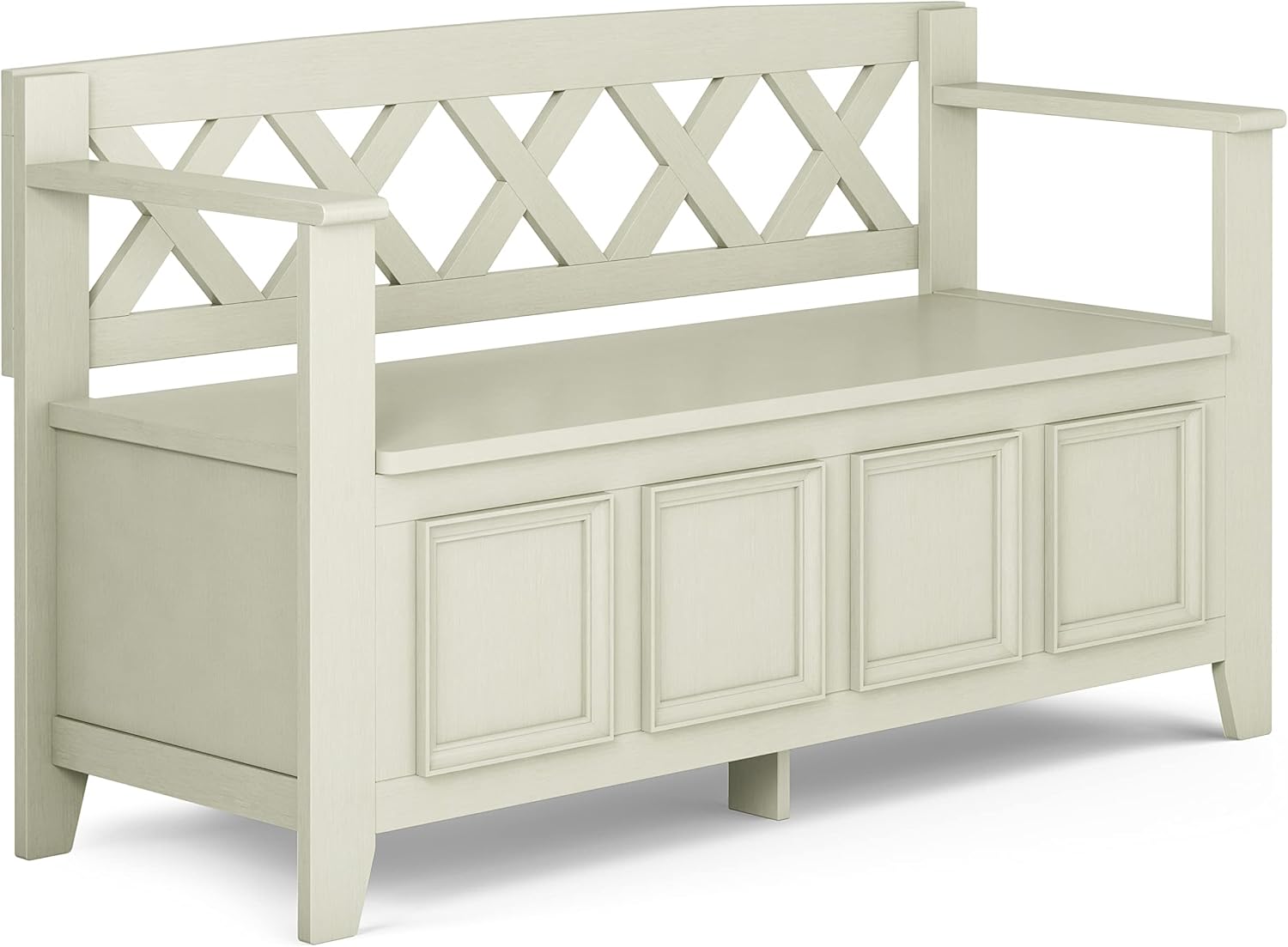 SIMPLIHOME Amherst Entryway Storage Bench - 48 inch Wide Solid Wood Hallway Seat in Antique White, Transitional Bench for Entryway or Living Room with Lift-Up Lid and Spacious Storage