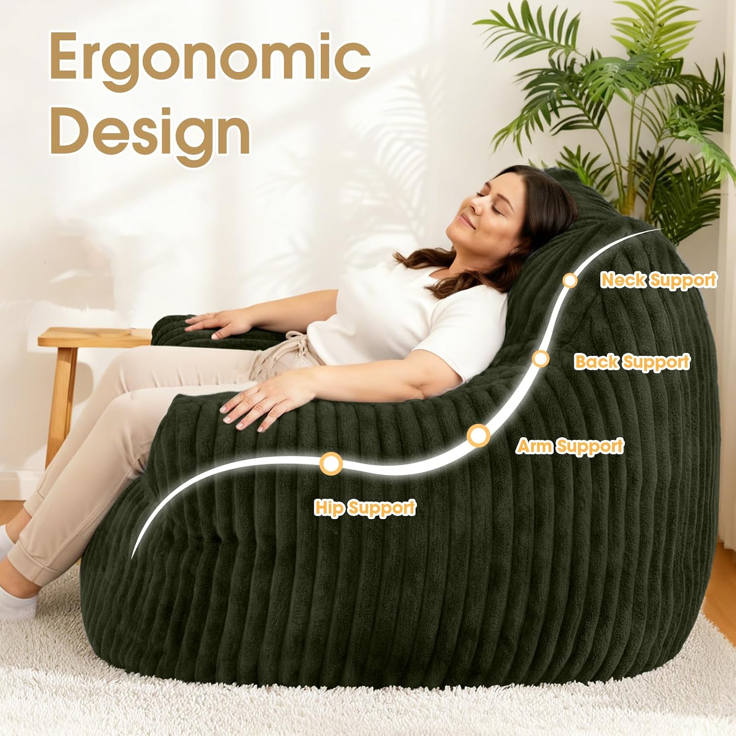 Giant Bean Bag Chair, Oversized Plush Comfy Bean Bag Sofa for Adults and Kids with Armrests, Memory Foam Mini Couch Single Lounges for Living Room, Bedroom & Game Room(Green)