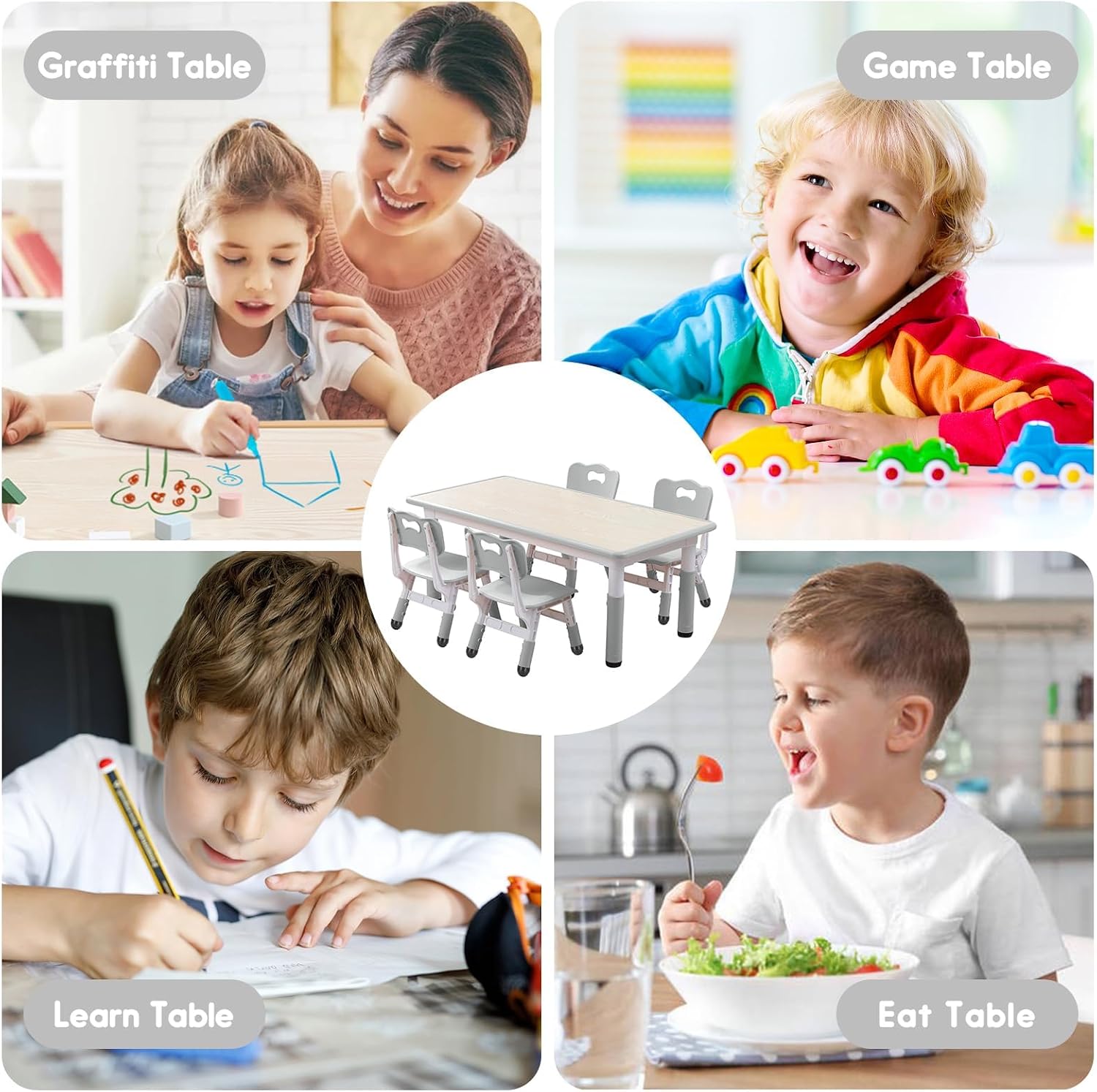 Kids Table and Chair Set for Toddlers - Adjustable Activity Center with Non-Slip Legs & Graffiti-Proof Surface Ages 3-12