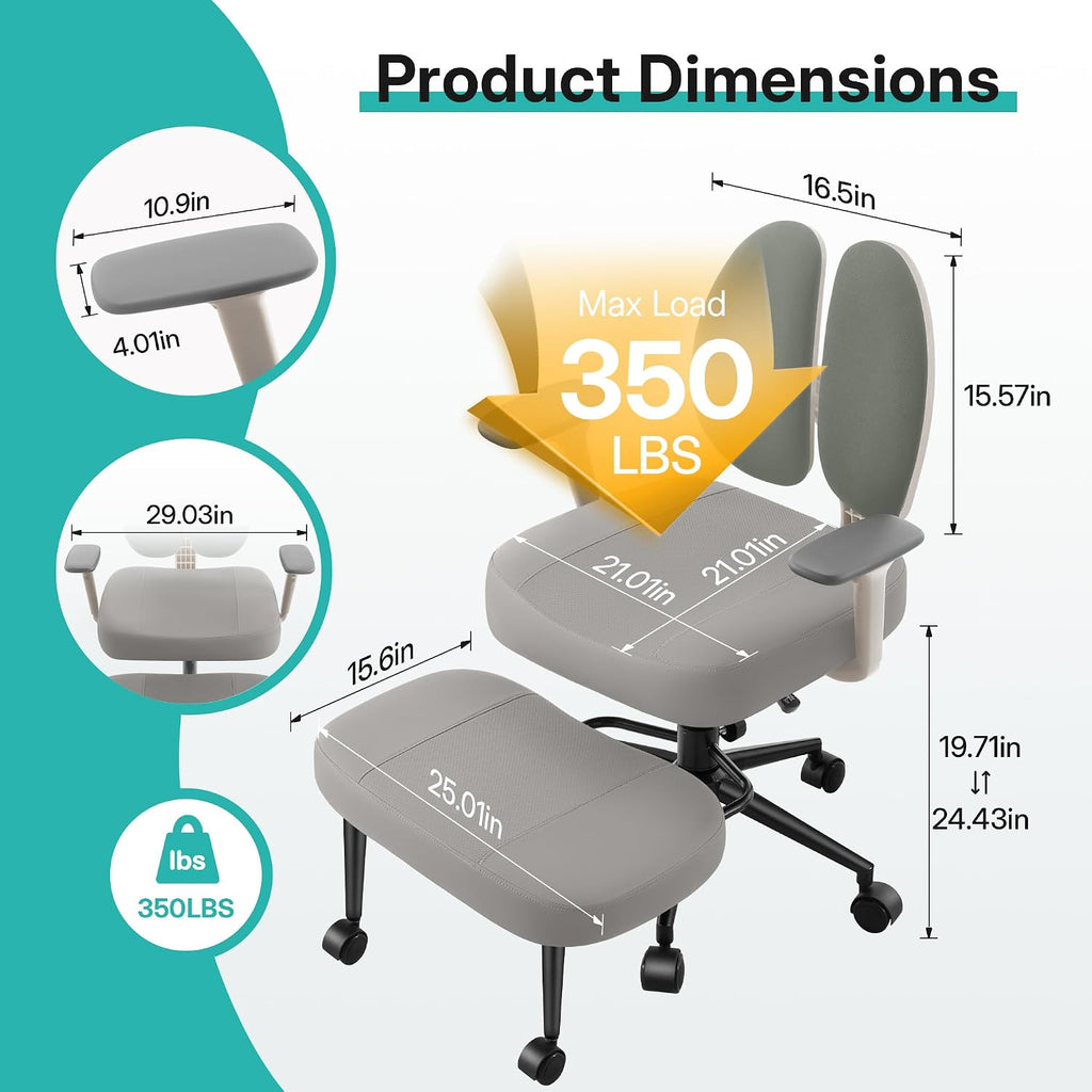 AreShark Criss Cross Office Chair with Armrest Wheels & Stretchable Rotating Footrest, Ergonomic Cross Legged Swivel Chair with Back Support& Adjustable Height for Yoga Kneeling Meditation Home Office