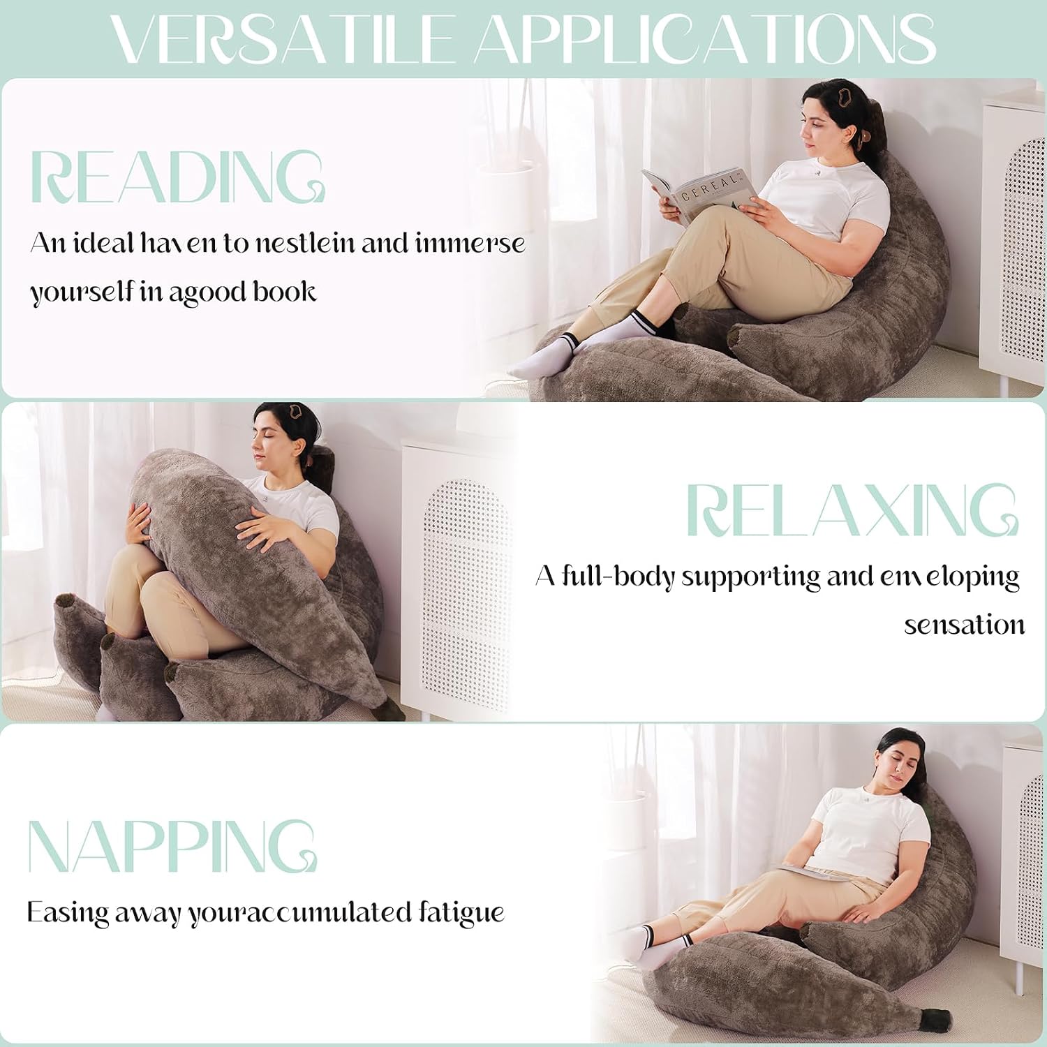 Banana Bean Bag Chair with Ottoman, Floor Sofa Bed with Footrest, Comfy Convertible Lounger for Adults, Plush Couch for Bedroom, Living Room or Dorm, L-Coffee
