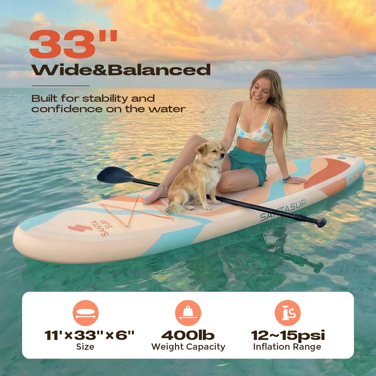 10'6'/11'Wide Inflatable Stand Up Paddle Board for Adults & Youth of All Skill Levels, with Premium SUP Paddleboard Accessories, Anti-Slip EVA Deck