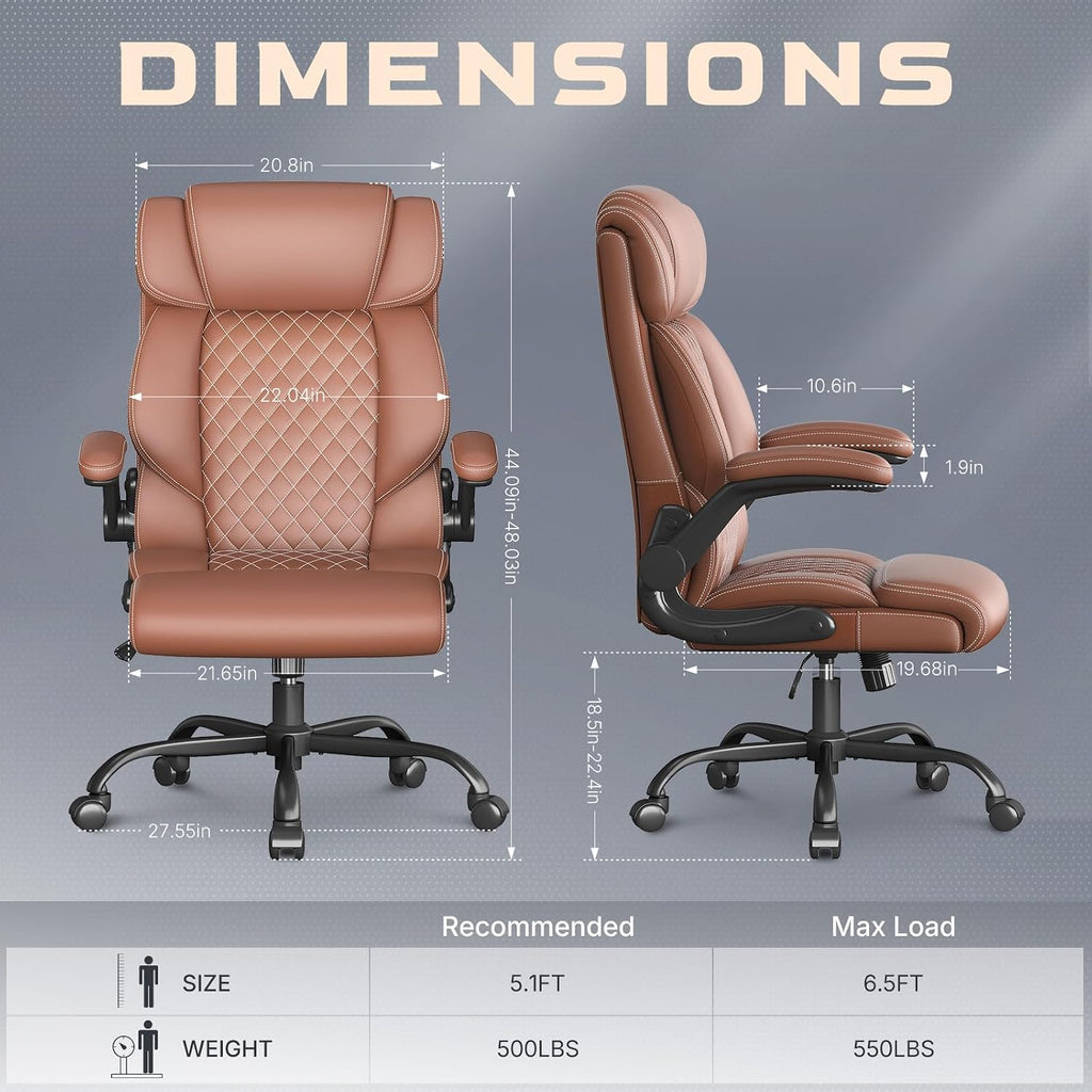 Office Chair-Executive High Back Breathable Comfy Desk Chair with Flip-up Armrests Lumbar Support-Ergonomic Leather Rolling Swivel Chair with Rock Function for Working,2 Pack