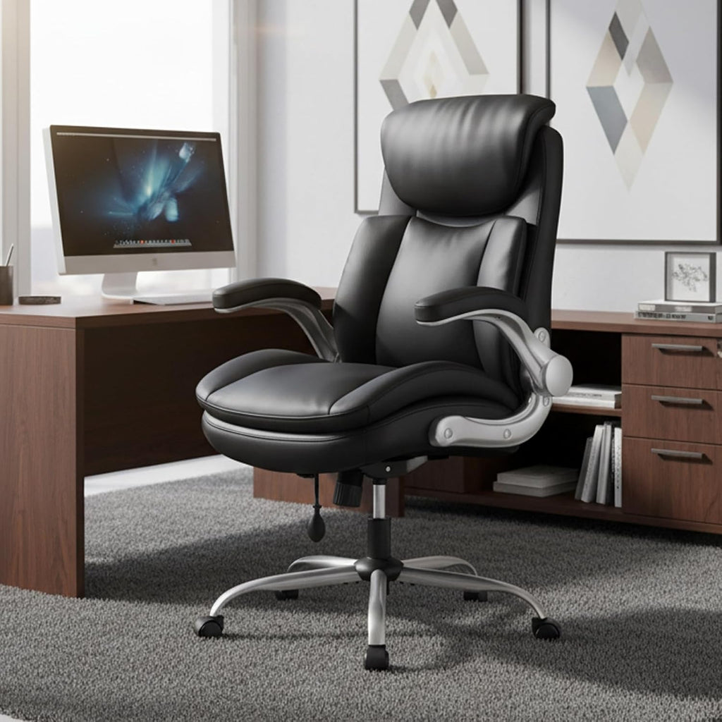 MALOL Office Chair Big and Tall- High Back Executive Office Chair- Ergonomic Home Computer Desk Chair with Padded Flip-up Arms, Adjustable Lumbar Support, Wide & Thick Seat for Adult-Black
