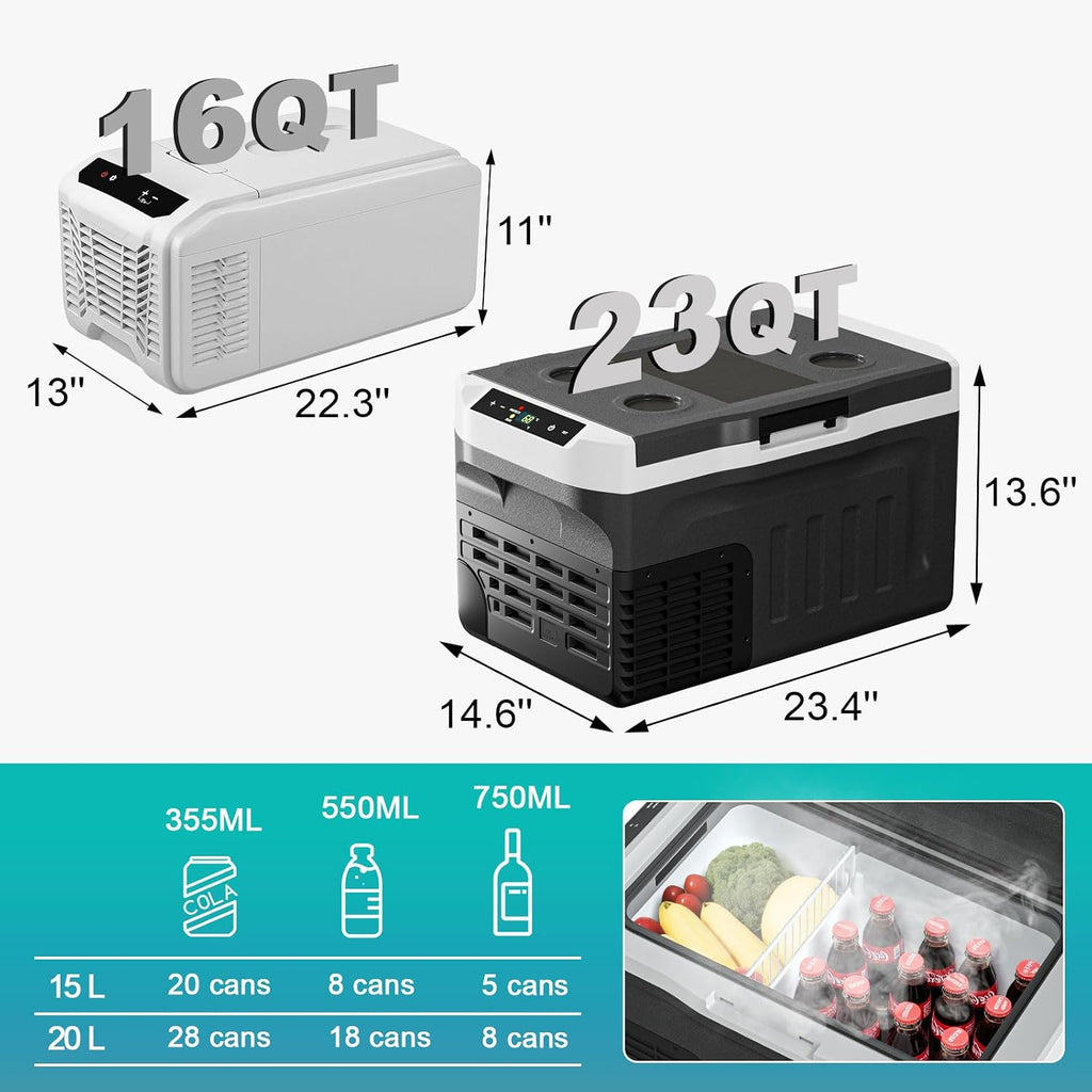 Eeivess 12 Volt Refrigerator, 23QT(20L) Portable Freezer Compressor Cooler, 12/24V DC & 110-240V AC, -4℉~68℉ Dual Mode, Car Fridg for Camping, Travel, Truck, RV, Boat