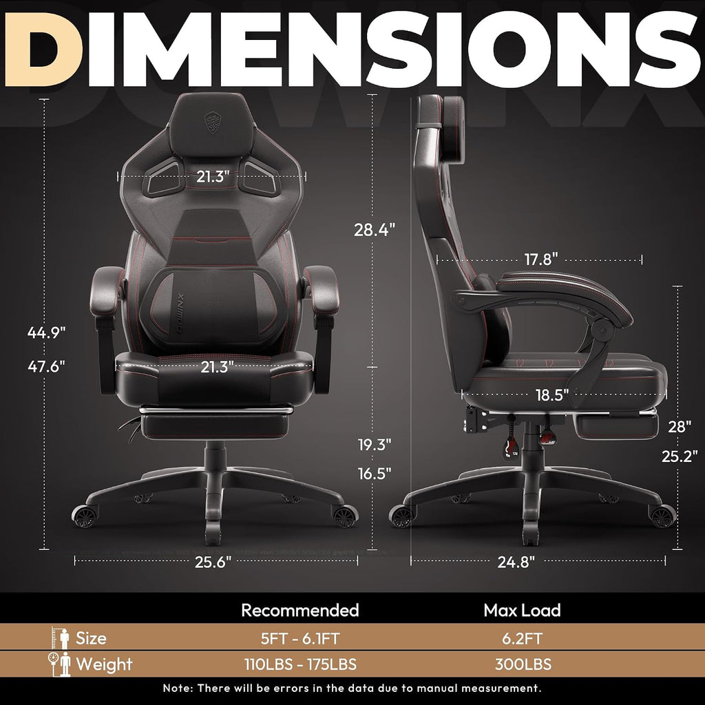 Dowinx Gaming Chair Big and Tall, PU Leather Ergonomic Gaming Chairs with Footrest,Wide Back Gamer Chair for Heavy People, Black