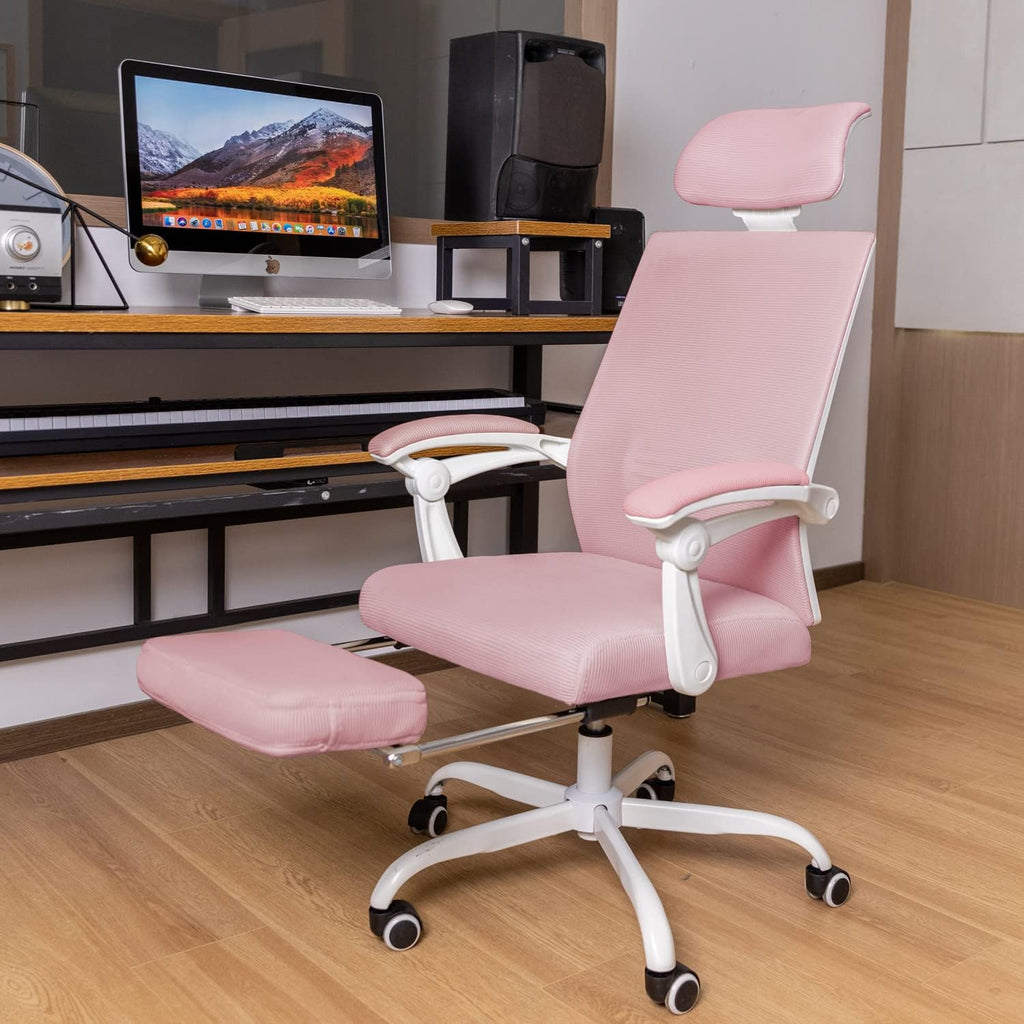 Qulomvs Mesh Ergonomic Office Chair with Footrest Home Office Desk Chair with Headrest and Backrest Adjustable Computer Executive Desk Chair with Wheels 360 Swivel Task Chair