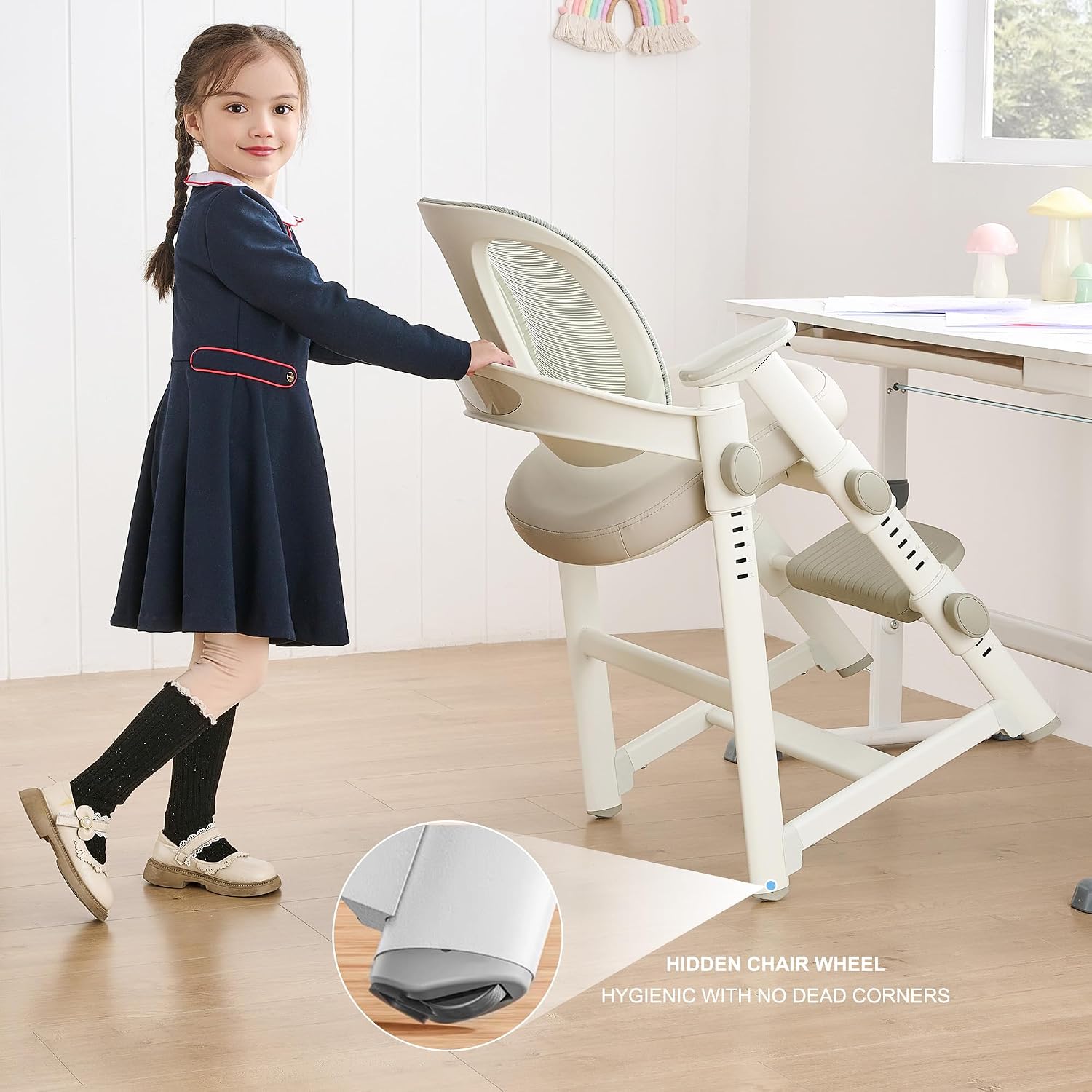 Ergonomic Kids' Study Chair, Height Adjustable Kids Desk Chair for Boys Girls,Comfortable for Teenagers Playing, Drawing, Ideal Gift for Children,Students（Grey）