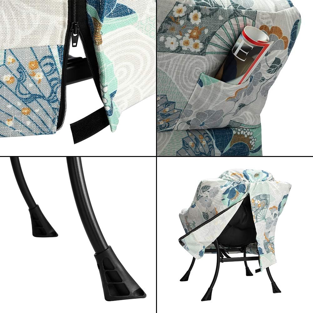 HollyHOME Lazy Chair with Armrest and Side Pocket, Comfy Accent Lounge Chair,Leisure Sofa Armchair for Living Room, Bedroom, Dorm, or Small Spaces, Oversized Reading Sofa Chair,Fan Print