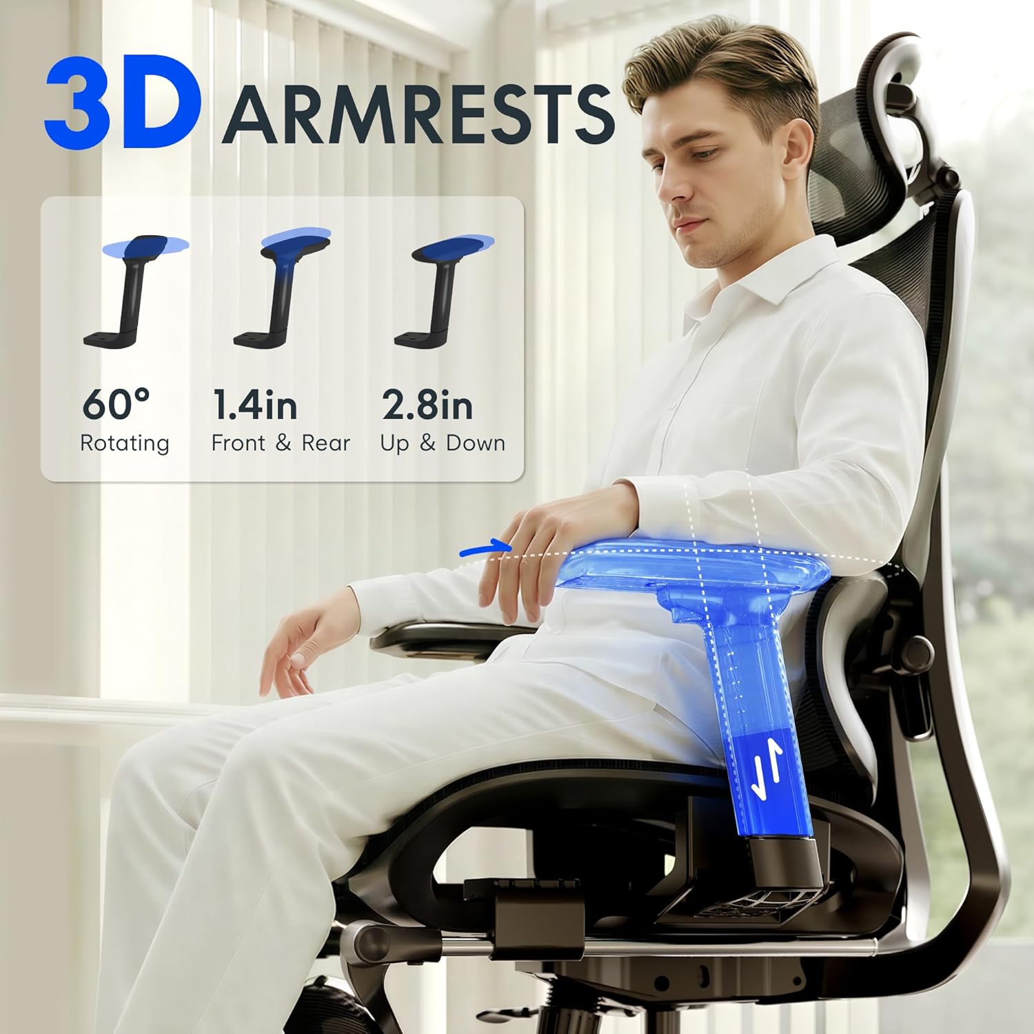 FLEXISPOT ErgoX Premium Ergonomic Office Chair with Footrest- Adjustable 3D Armrests, Dynamic Lumbar Support, Recline & Tilt Function, Mesh Seat, for Home & Office Use,Cream