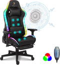 RGB Gaming Chair Office Chair with 4D Armrest Racing Game Chair with Speakers and LED Lights PU Leather High Back Ergonomic Massage Computer Chair for Heavy People Lumbar Support PC Chair,Black