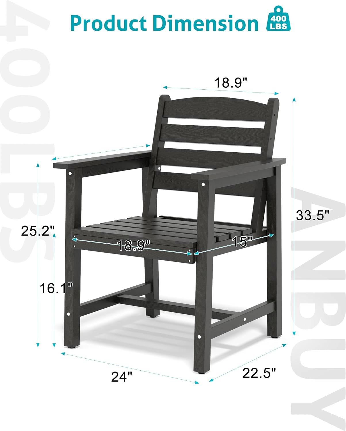 Anbuy Patio HDPE Dining Table Sets, Patio Dining Chairs Set of 2 - HDPE Outdoor Dining Chair for Various Scenes in Outdoor, Dining Room, Garden (Black)
