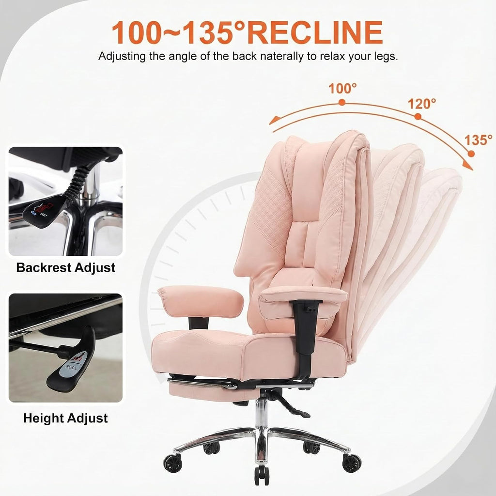 EXCEBET Big and Tall Office Chair 400lbs Wide Seat, Leather High Back Executive Office Chair with Foot Rest, Ergonomic Chairs Lumbar Support for Lower Back Pain Relief (Light Pink)