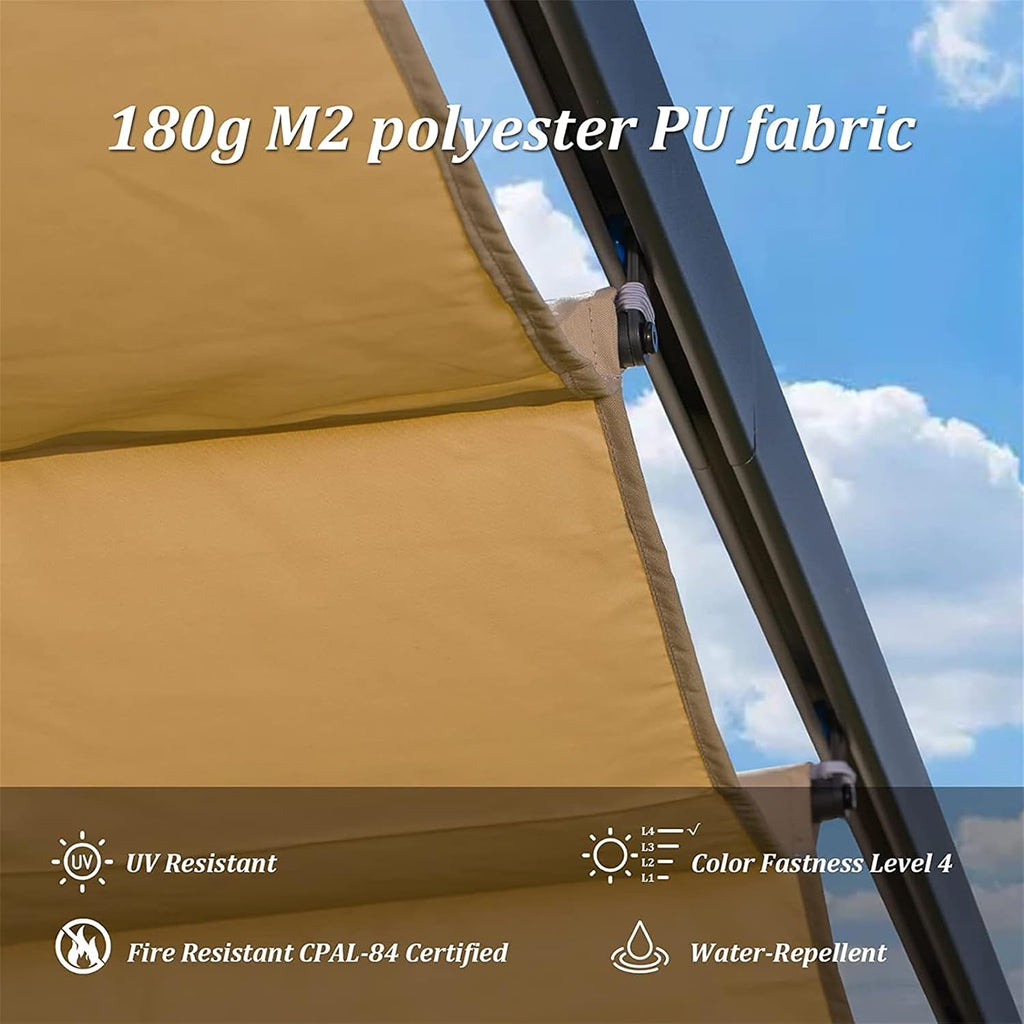 13 x 9 Ft Outdoor Patio Retractable Pergola with Canopy, Aluminum Sunshelter Pergola Grill Gazebo, Modern Sun Shelter Pergola for Gardens, Terraces, Backyard, Dark Grey+Khaki