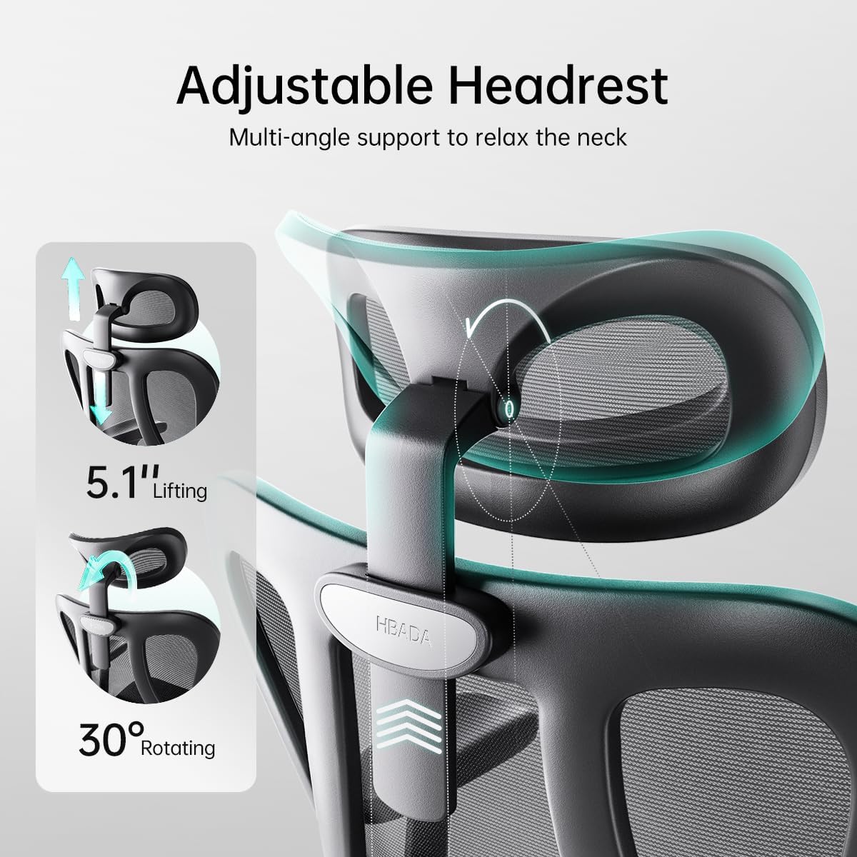 Hbada P3 Ergonnomic Office Chair with 2D Adjustable Lumbar Support, Office Chairs with Adjustable Headrest and Armrest, 145° Stepless Tilt Function, Black(No Footrest)
