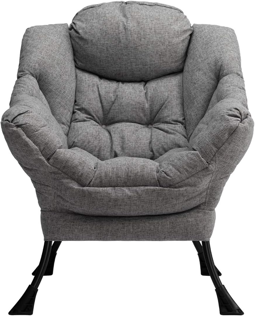 HollyHOME Lazy Chair with Armrest and Side Pocket, Comfy Accent Lounge Chair,Leisure Sofa Armchair for Living Room, Bedroom, Dorm, or Small Spaces, Oversized Reading Sofa Chair,Cotton-Linen Grey