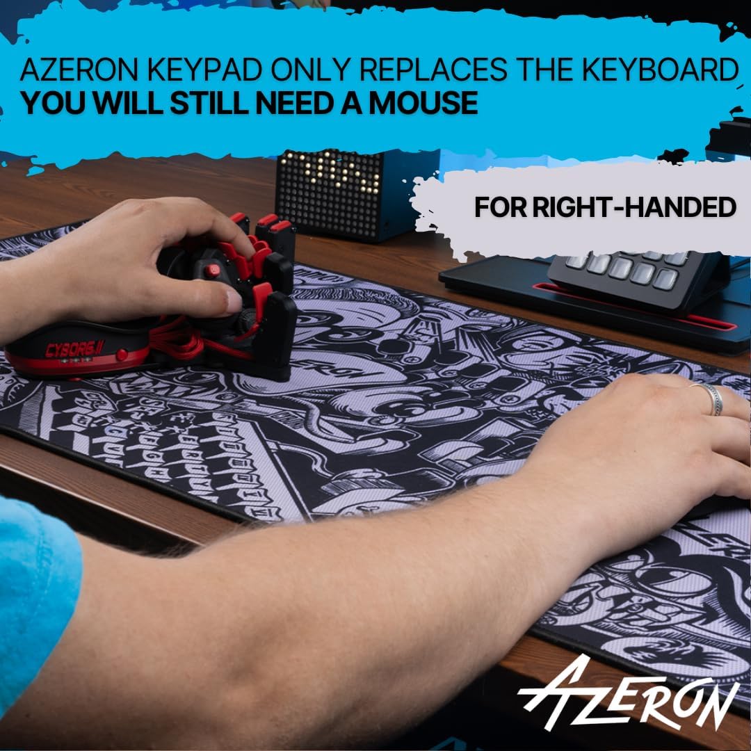 AZERON Gaming Keypad – Programmable One Handed Keyboard for PC Gaming, Hall Effect Joystick and 30 Programmable Keys, 3D Printed Keypad for Righties (Red, Cyborg II Compact)