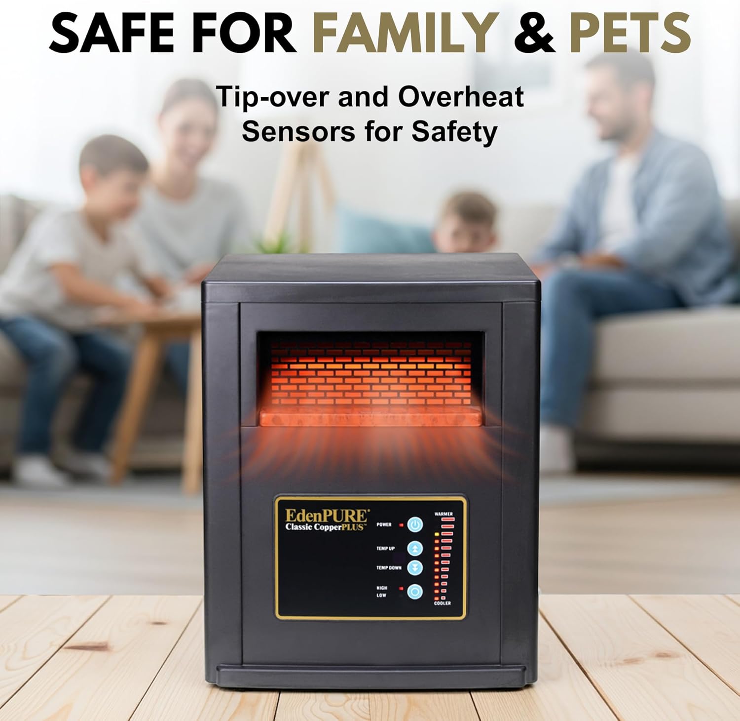 EdenPURE Classic CopperPLUS Infrared Heater — 1500 W Energy-Efficient Zone Heater for Large Rooms up to 1000 sq ft — Quiet Operation, Cool-Touch Safety, Portable Comfort for Home, Bedroom or Office