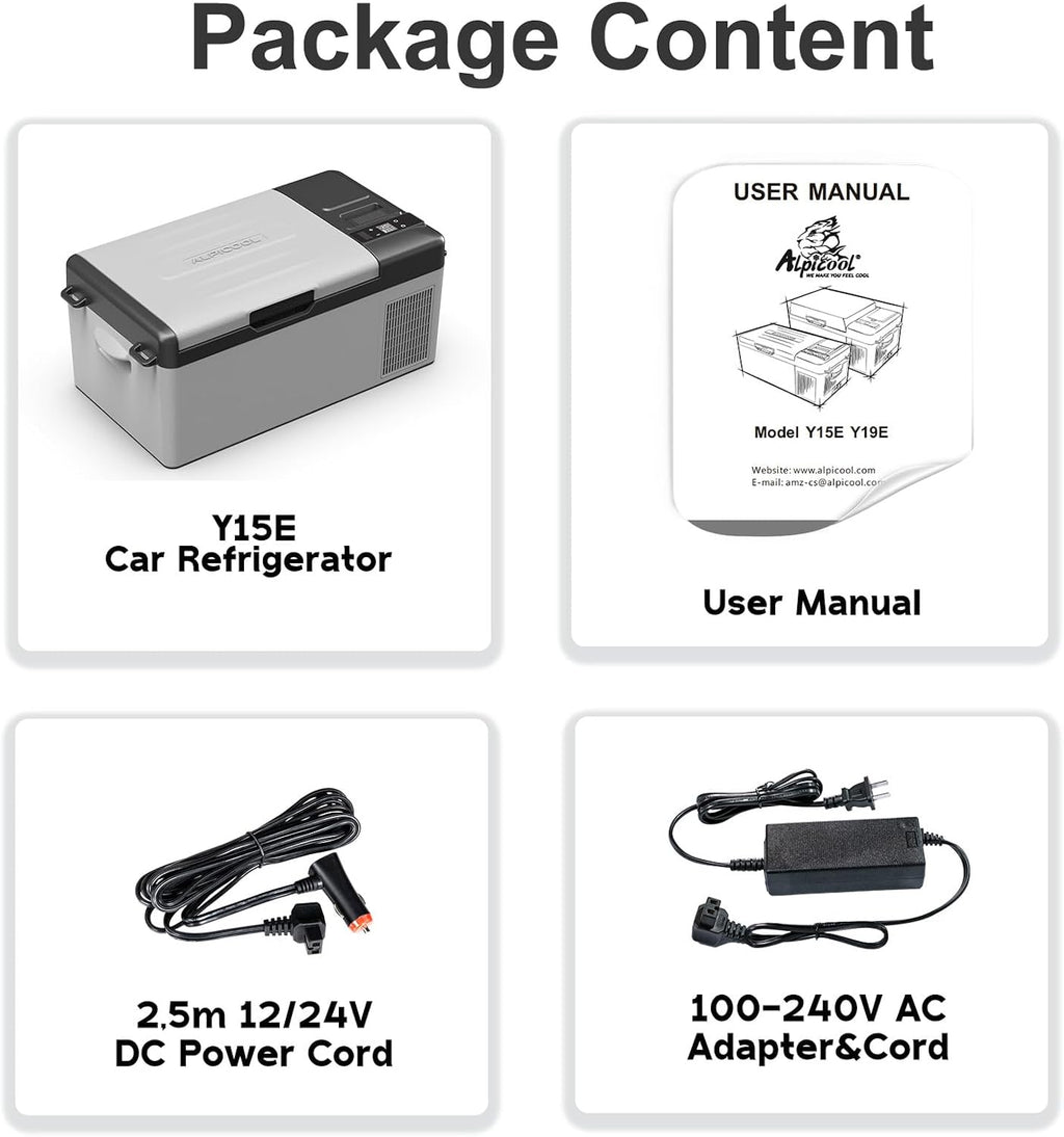 Alpicool Y15E Portable Car Freezer,12 Volt Refrigerator, 17 Quart (15.8 Liter) Fast Cooling 12V Car Fridge, -4℉~68℉ for Outdoor, Camping, RV (Grey&Black)