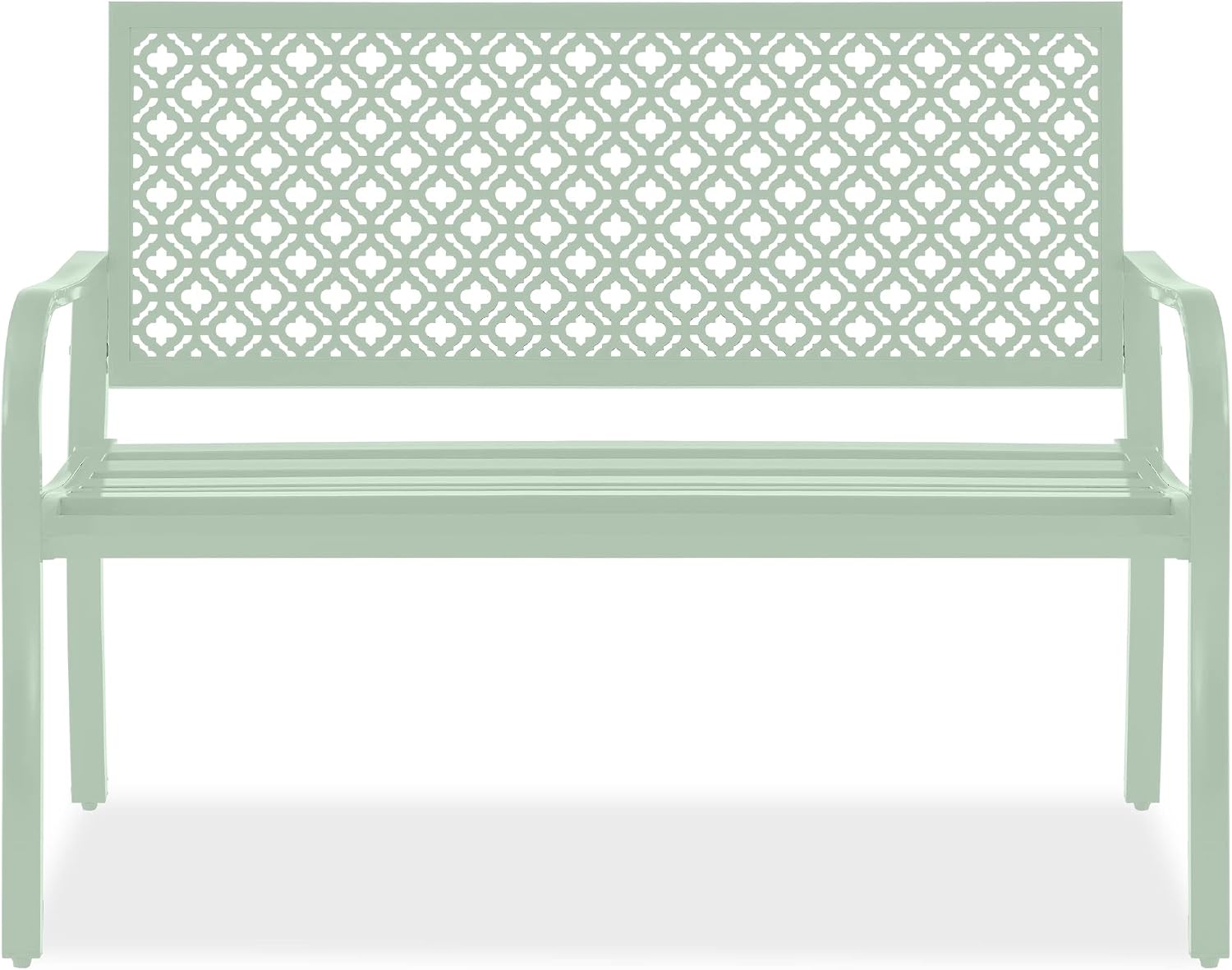Best Choice Products Outdoor Bench 2-Person Metal Steel Benches Furniture for Garden, Patio, Porch, Entryway w/Geometric Backrest, 790lb Capacity - Mint Green