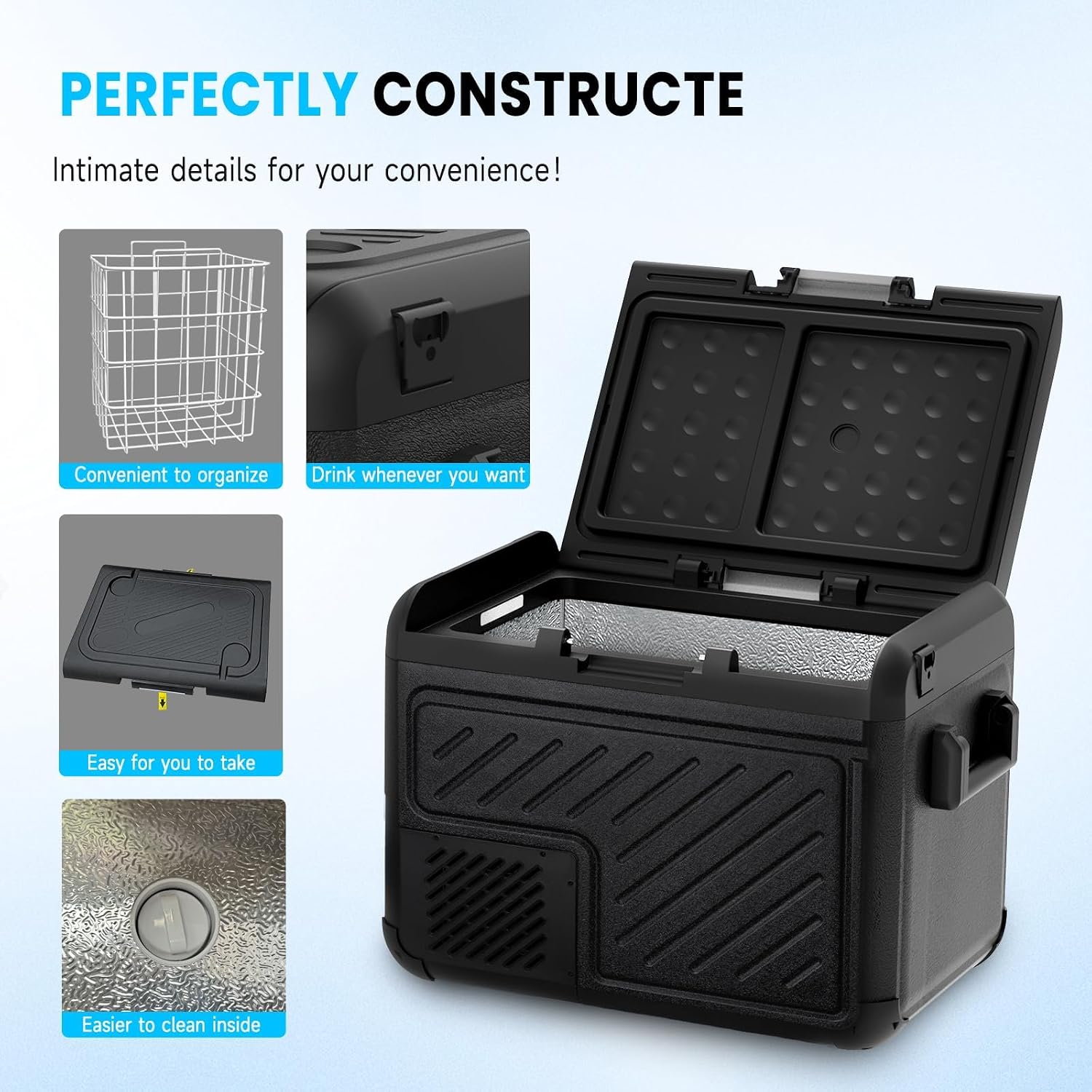 AS 50L/45QT Car Refrigerator, 12 Volt Portable Freezer Fridge, Car Compressor Refrigerator with 12/24V DC & 110-240V AC for Truck, RV, Boat, Camping and Travel