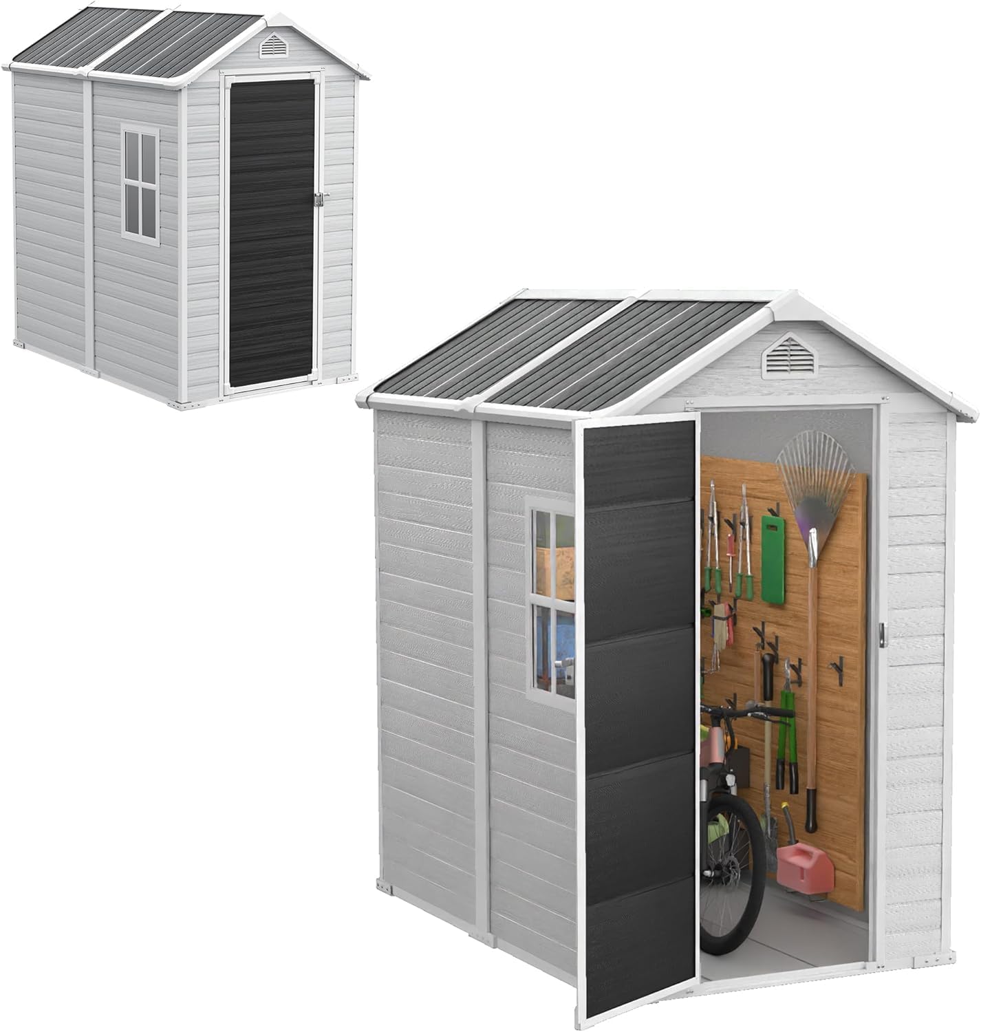 4x6 FT Outdoor Resin Storage Shed with Floor, Upgraded 21-Gauge Steel Frame & 16mm Ultra-Thick Double-Layer Panels, Compact Garden Tool House with Flexible Window & Lockable Door for Patio, Backyard