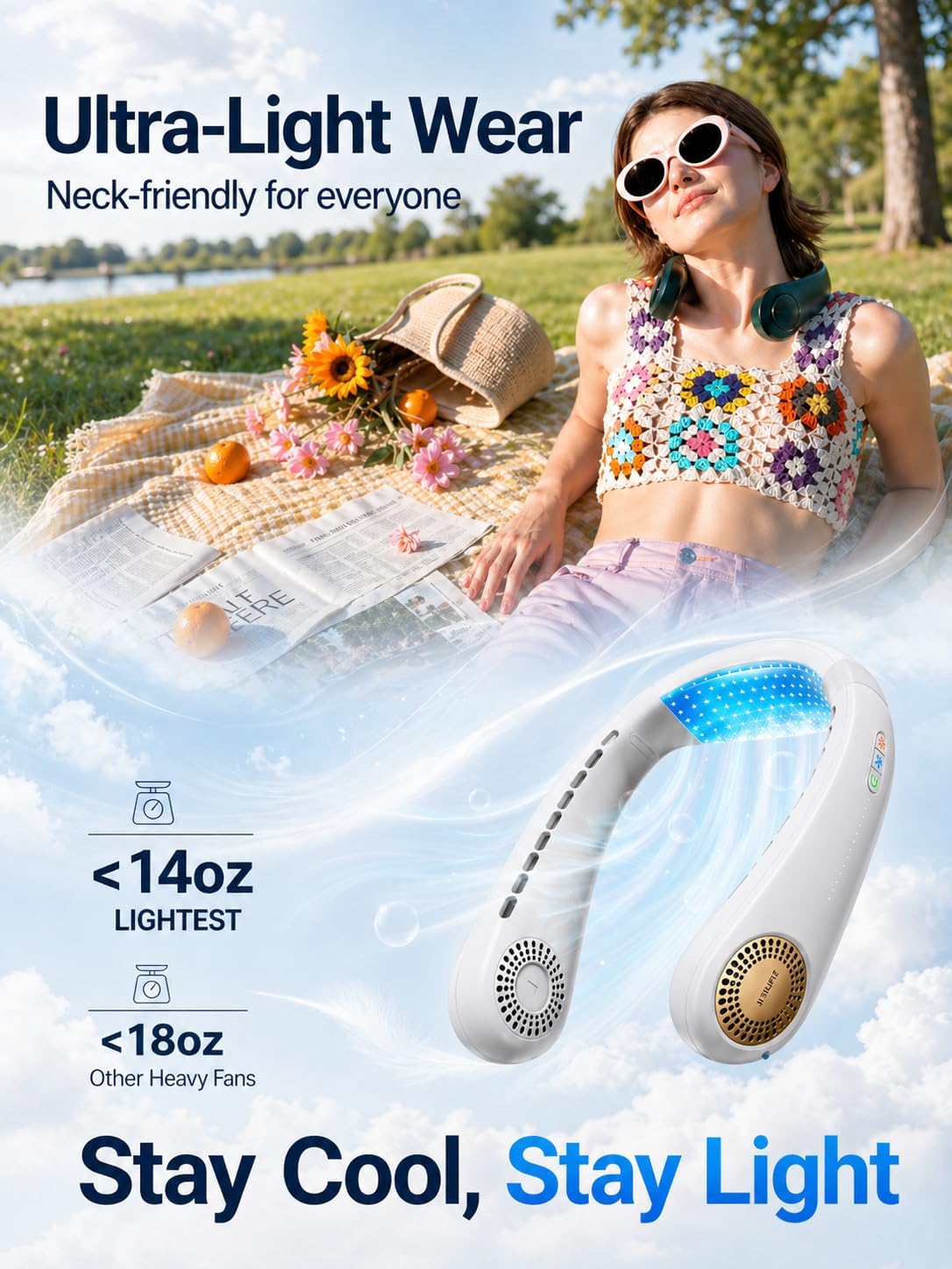 TORRAS COOLiFY Air 2026 Upgraded Neck Fan Air Conditioner, Dual-Airflow Pro Cooling, Ultra Light Portable Fan Rechargeable, Personal Cooling Fan Travel Essentials, Gift for Mom Wife Mother,Ivory