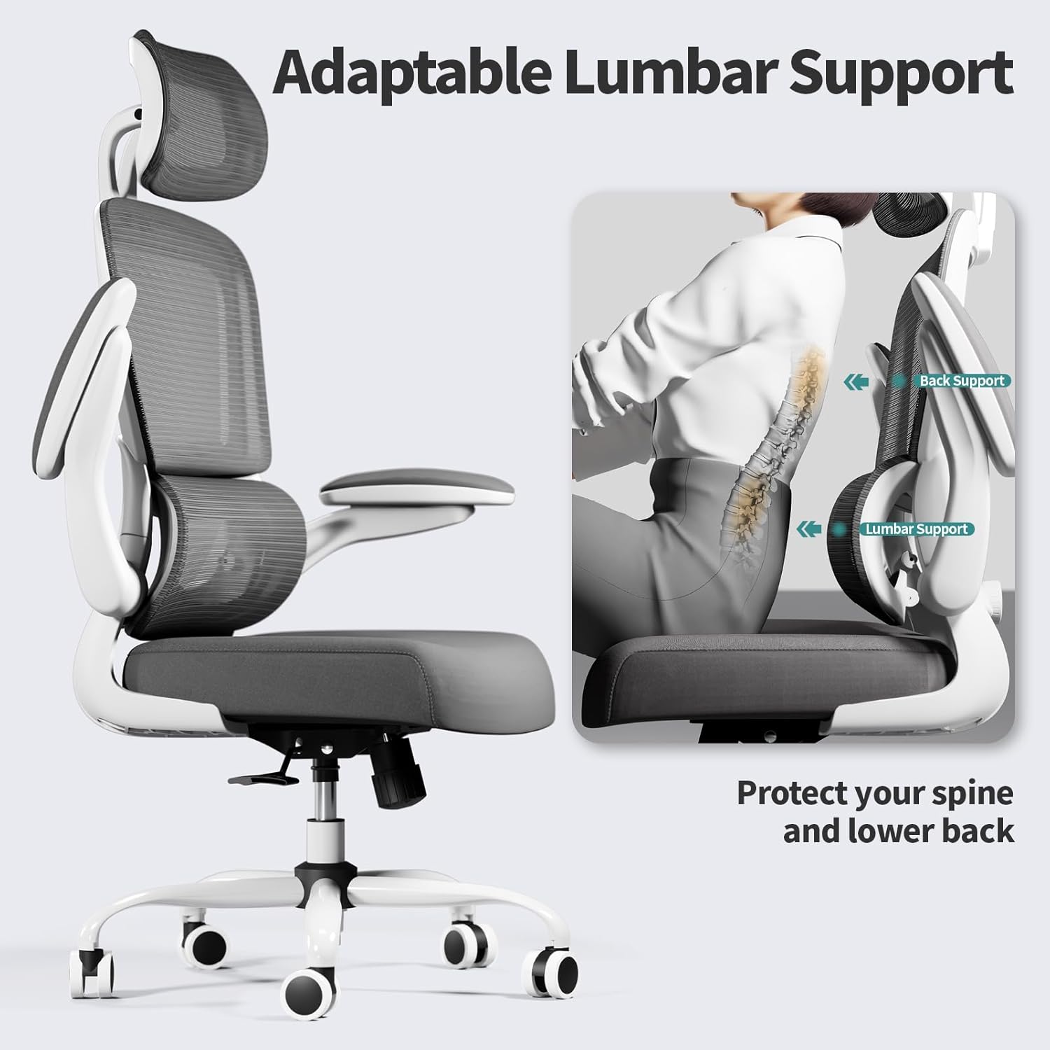 TRALT Office Chair Ergonomic Desk Chair, 330 LBS Home Mesh Office Desk Chairs with Wheels, Comfortable Gaming Chairs (White)