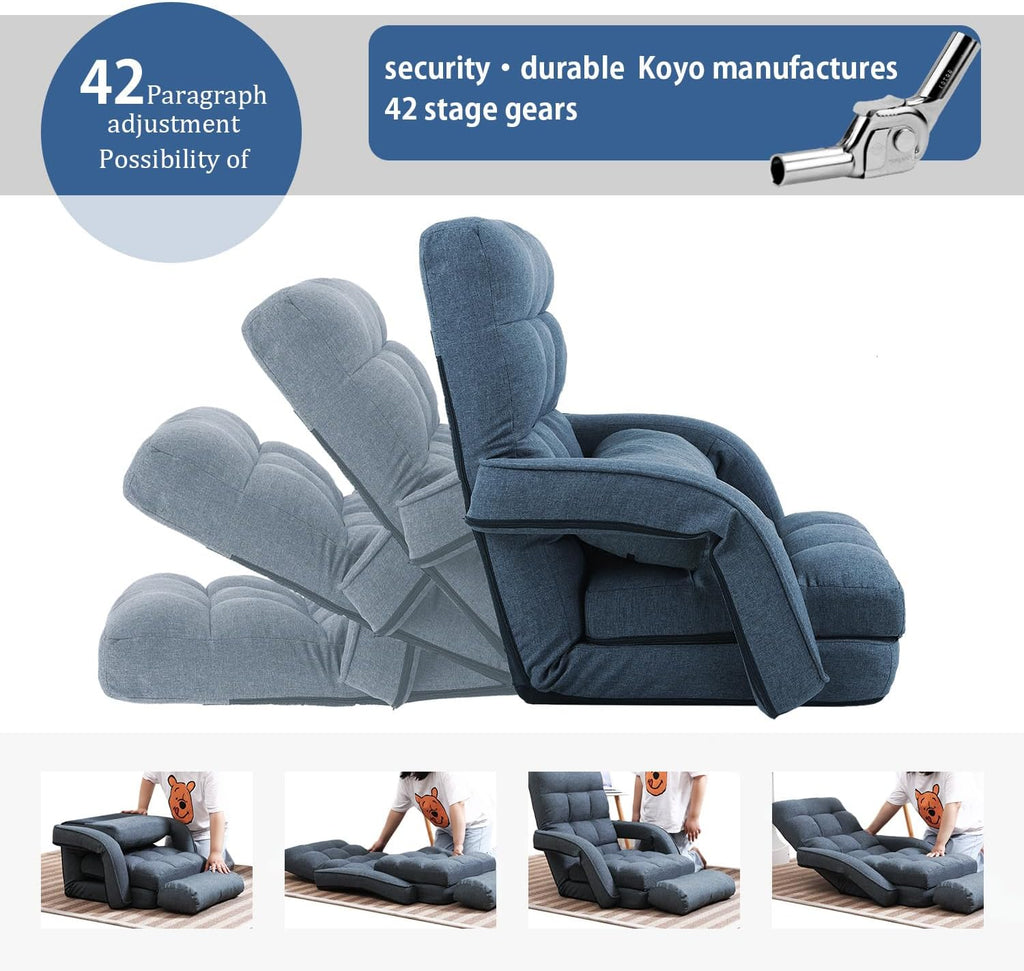 42-Position Adjustable Floor Chair, Chaise Lounge Indoor, Folding Lazy Sofa with Armrests and a Pillow Padded Adults Gaming Chairs for Living Room, Bedroom Factory Price, 8803XM (Blue)