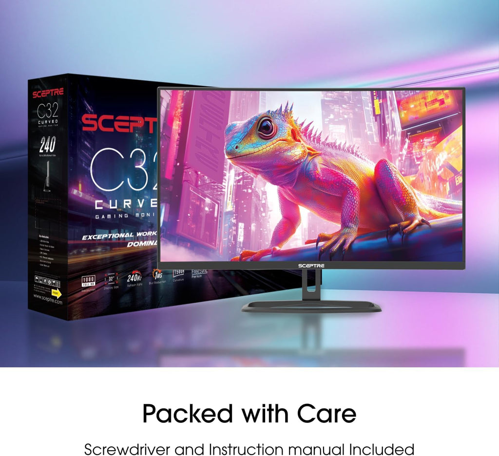 Sceptre Prime Curved 32 inch Gaming Monitor 1080p DisplayPort up to 260Hz 1500R FreeSync Premium 1ms Build-in Speakers, Machine Black 2026 (C325B-FW260D Series)