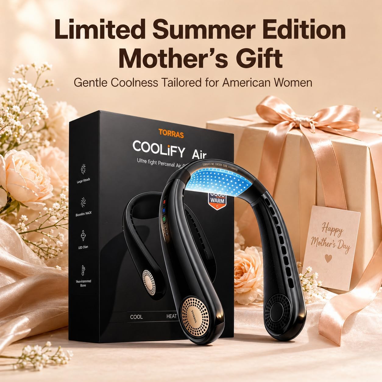 TORRAS COOLiFY Air Neck Fan Air Conditioner, 3D Airflow, Light Portable Fan Rechargeable, Personal Cooling Fan Travel Essentials, Work, Travel, Camping, Onyx Black