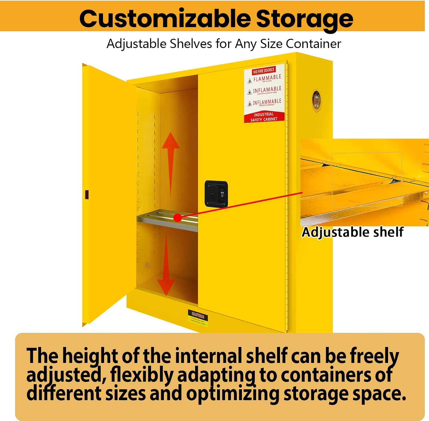 272 Gallon Flammable Liquid Storage Cabinet Fireproof Metal Cabinet with 3 Point Lock, Adjustable Shelves for Industrial, Scientific, Warehouse Use