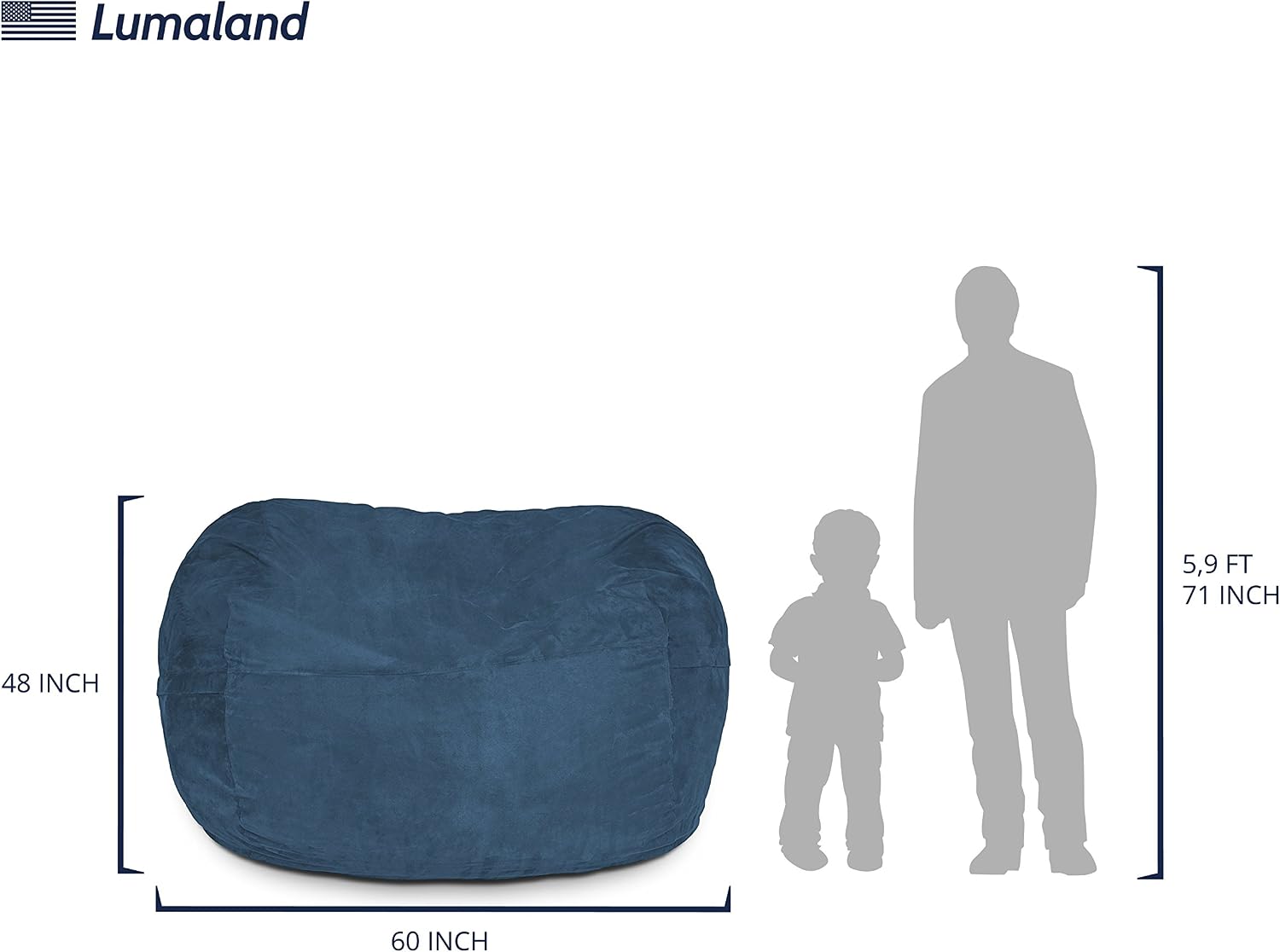 Lumaland Luxurious 5ft Large Bean Bag Chair with Microsuede Cover - Ultra Soft, Foam Filling, Washable Bean Bag Sofa for Kids, Teenagers, Adults - Sack Chair for Dorm, Family Room - Navy Blue