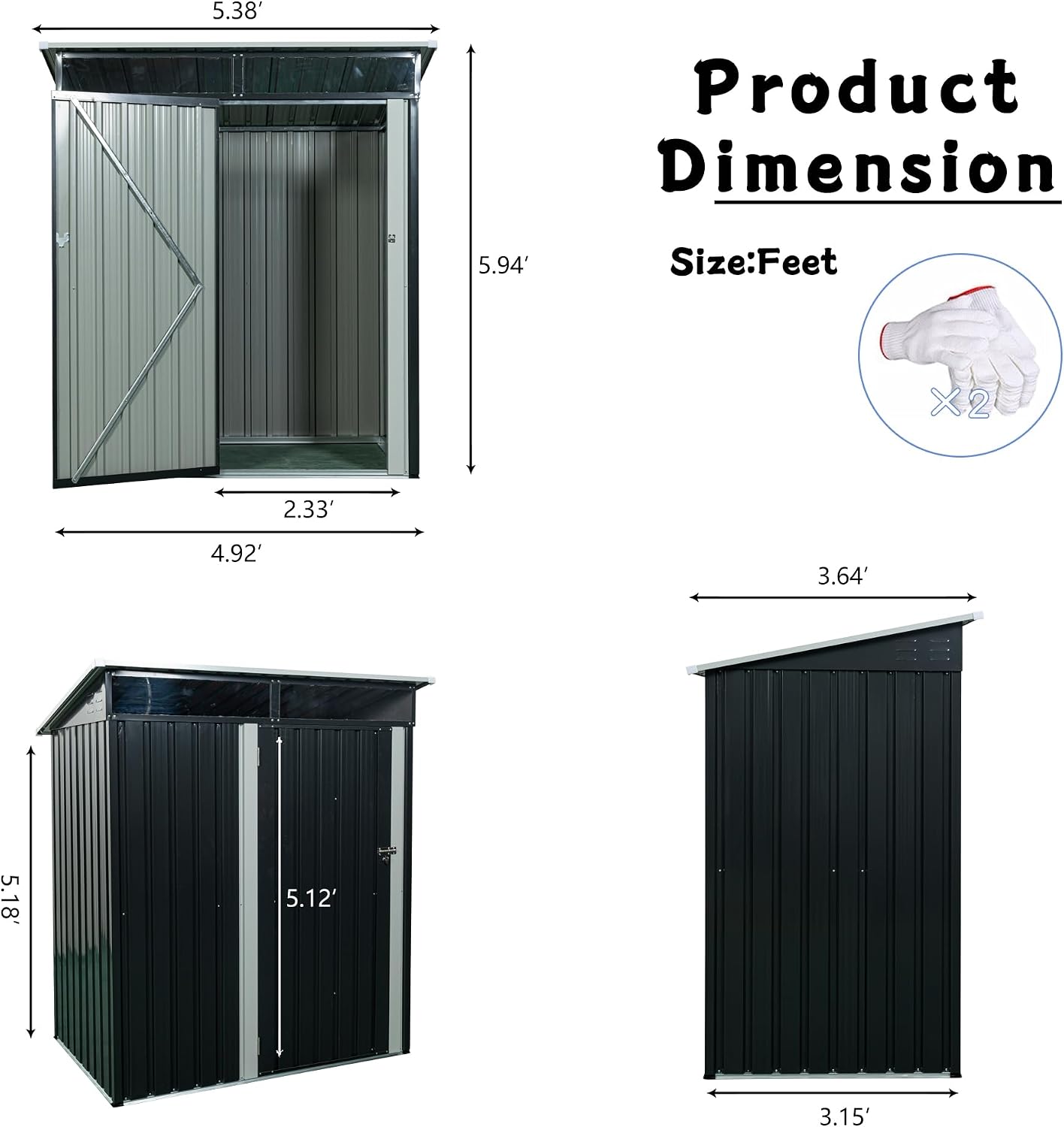 KEIKI 5x3 FT Outdoor Metal Storage Shed with Transparent Plate and Lockable Door for Garden Yard Lawn