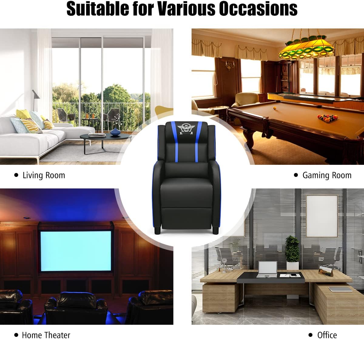 GORELAX Modern Massage Gaming Recliner Chair, PU Leather Home Theater Recliner Chairs w/Footrest and Massage, Racing Style Sofa Chair for Living Bedroom Gaming Room