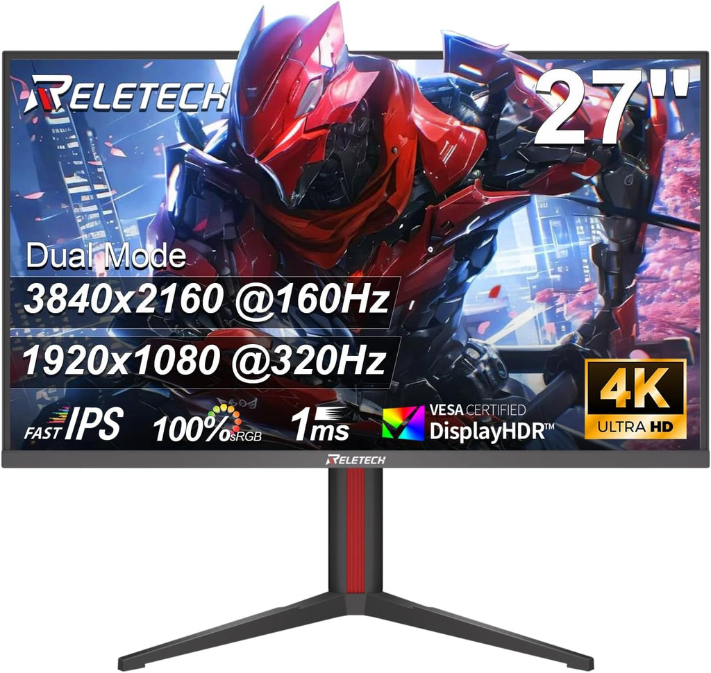 27' Dual Mode Gaming Monitor, 4K UHD 160Hz & FHD 320Hz, Fast IPS 1ms, Adaptive Sync, HDR300, HDMI 2.1 & DP 1.4, Height Adjustable, VESA Mountable (GT27 Twin)