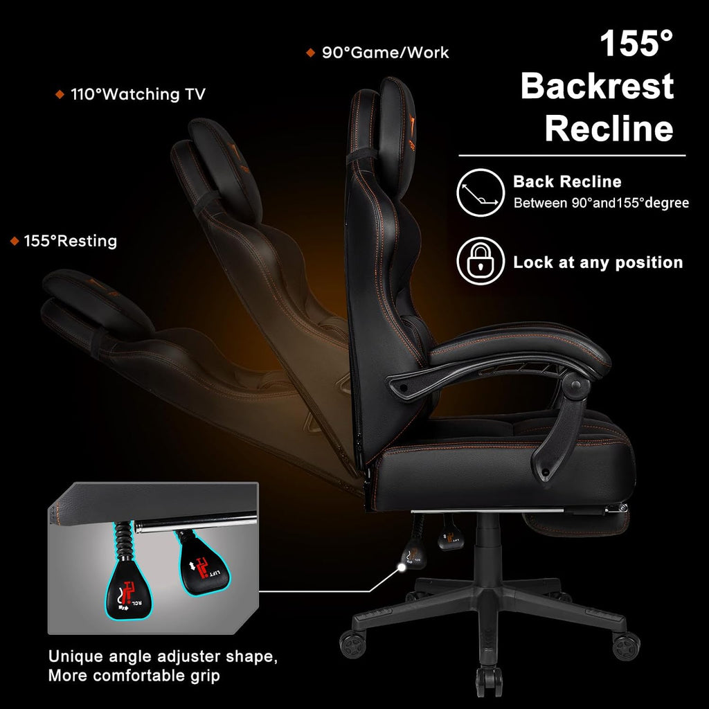 VITESSE Big and Tall Gaming Chair with Footrest,Ergonomic Video Gaming Chair with Oversized Headrest and Lumbar Support for Adults 400lb Weight Capacity,Computer Chair for Office or Gaming (Orange)