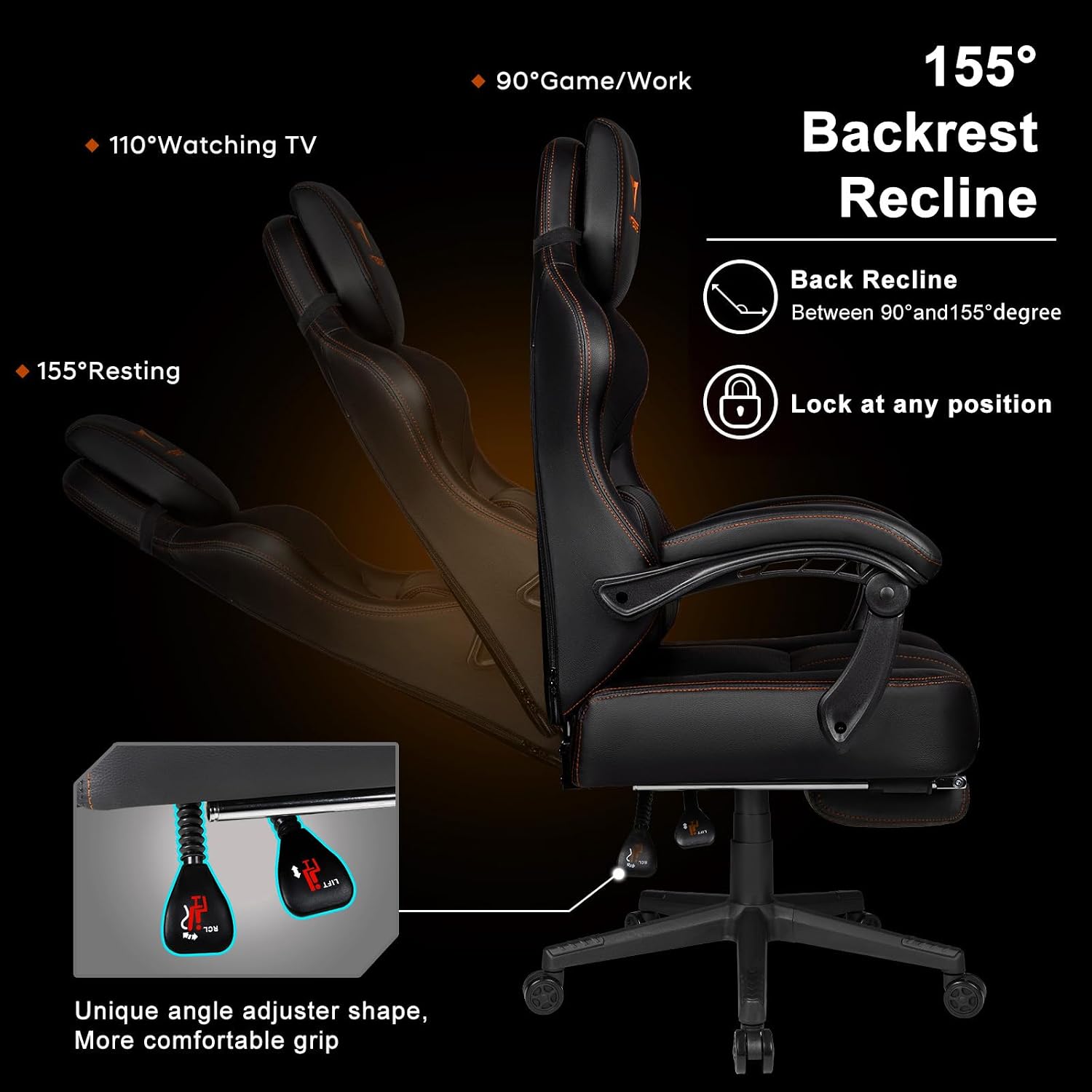VITESSE Big and Tall Gaming Chair with Footrest,Ergonomic Video Gaming Chair with Oversized Headrest and Lumbar Support for Adults 400lb Weight Capacity,Computer Chair for Office or Gaming (Orange)