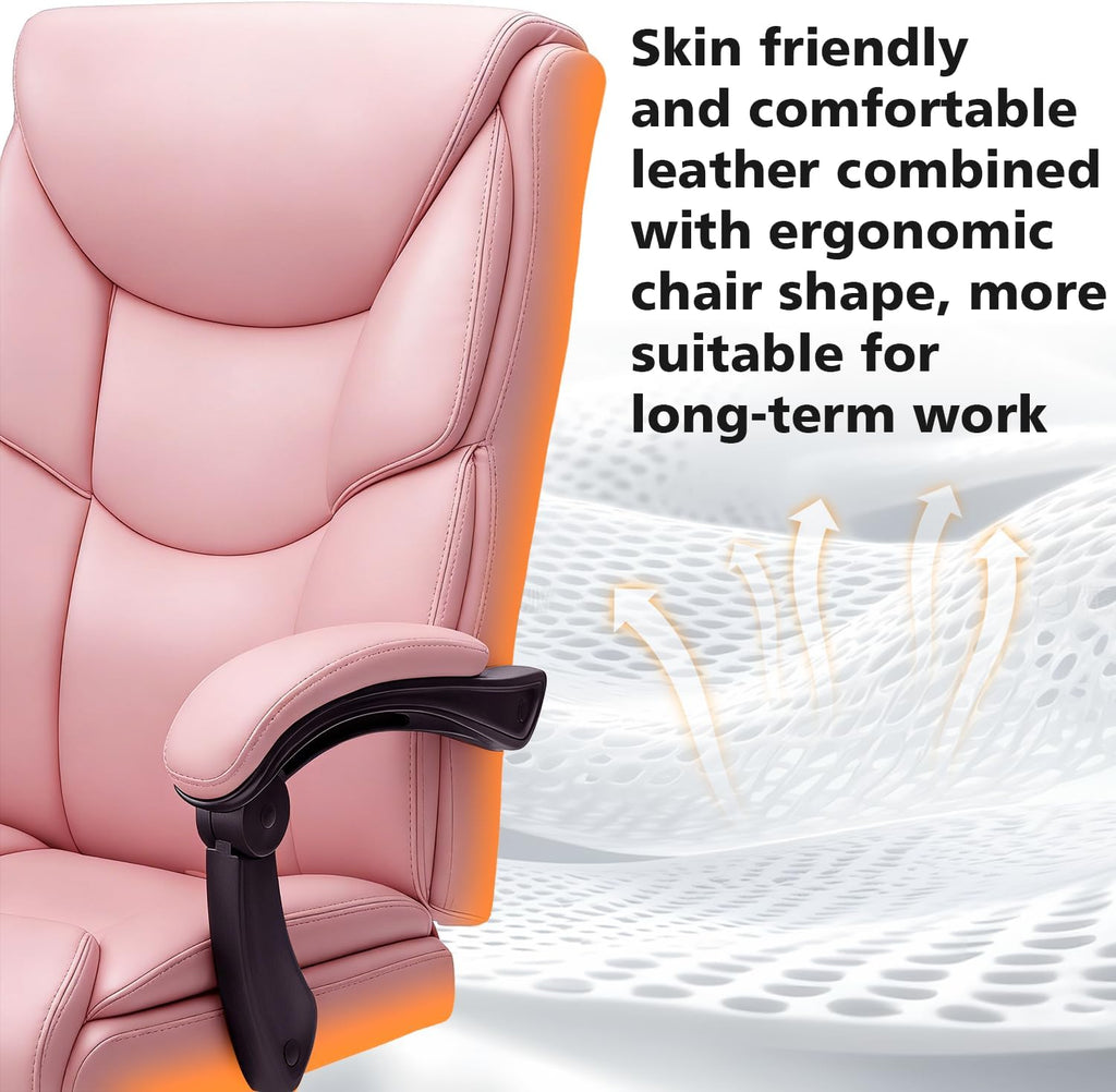 WAILOR 400lbs Office Chair with Foot Rest, Reclining Big and Tall Office Chair with Lumbar Support, High Back PU Leather Computer Chair,Comfy Desk Chair for Home Office (Pink)