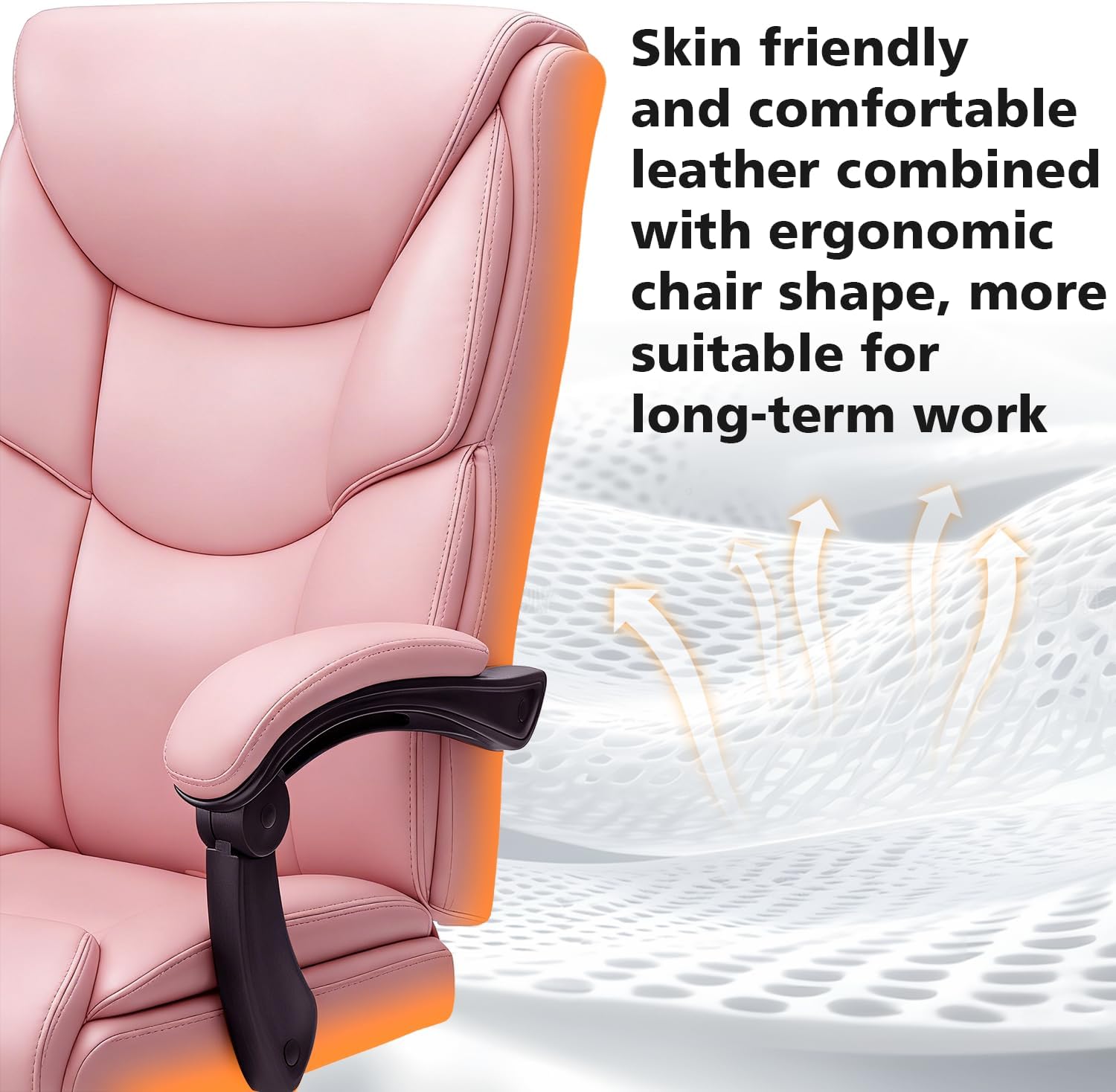 WAILOR 400lbs Office Chair with Foot Rest, Reclining Big and Tall Office Chair with Lumbar Support, High Back PU Leather Computer Chair,Comfy Desk Chair for Home Office (Pink)