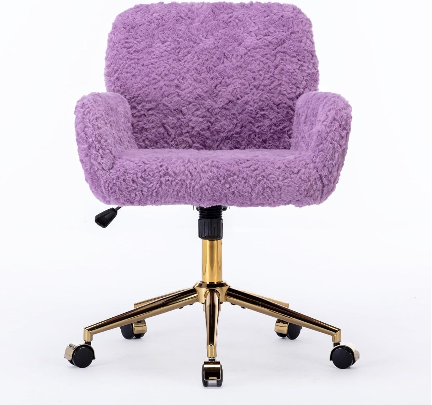 Shenyon Faux Fur Makeup Vanity Chair, Comfy Fuzzy Home Office Desk Chair with Wheels & Gold Base, Upholstered Adjustable Swivel Office Chair for Teens Girls Women Home Office, Violet