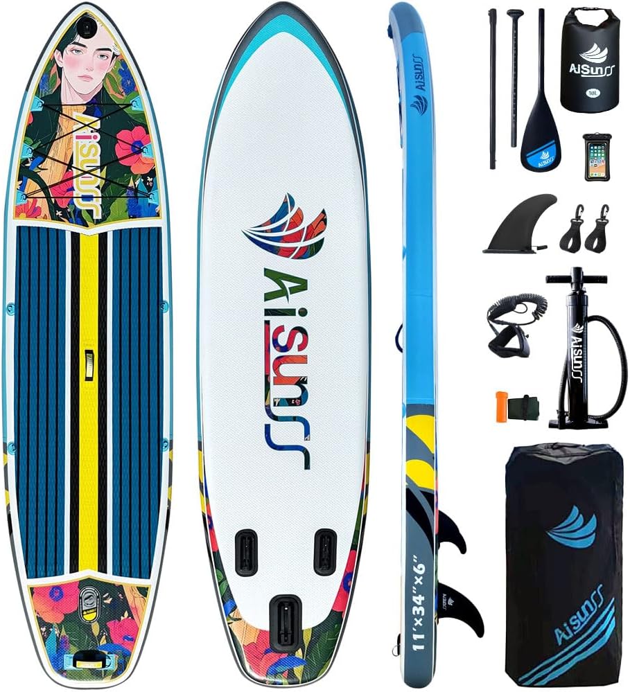Inflatable Paddle Board for Adult, Paddle Board for All Skill Levels, Wide SUP Board with Primium Accessories Include SUP Carry Bag, Hand Pump& 10L Waterproof Bag