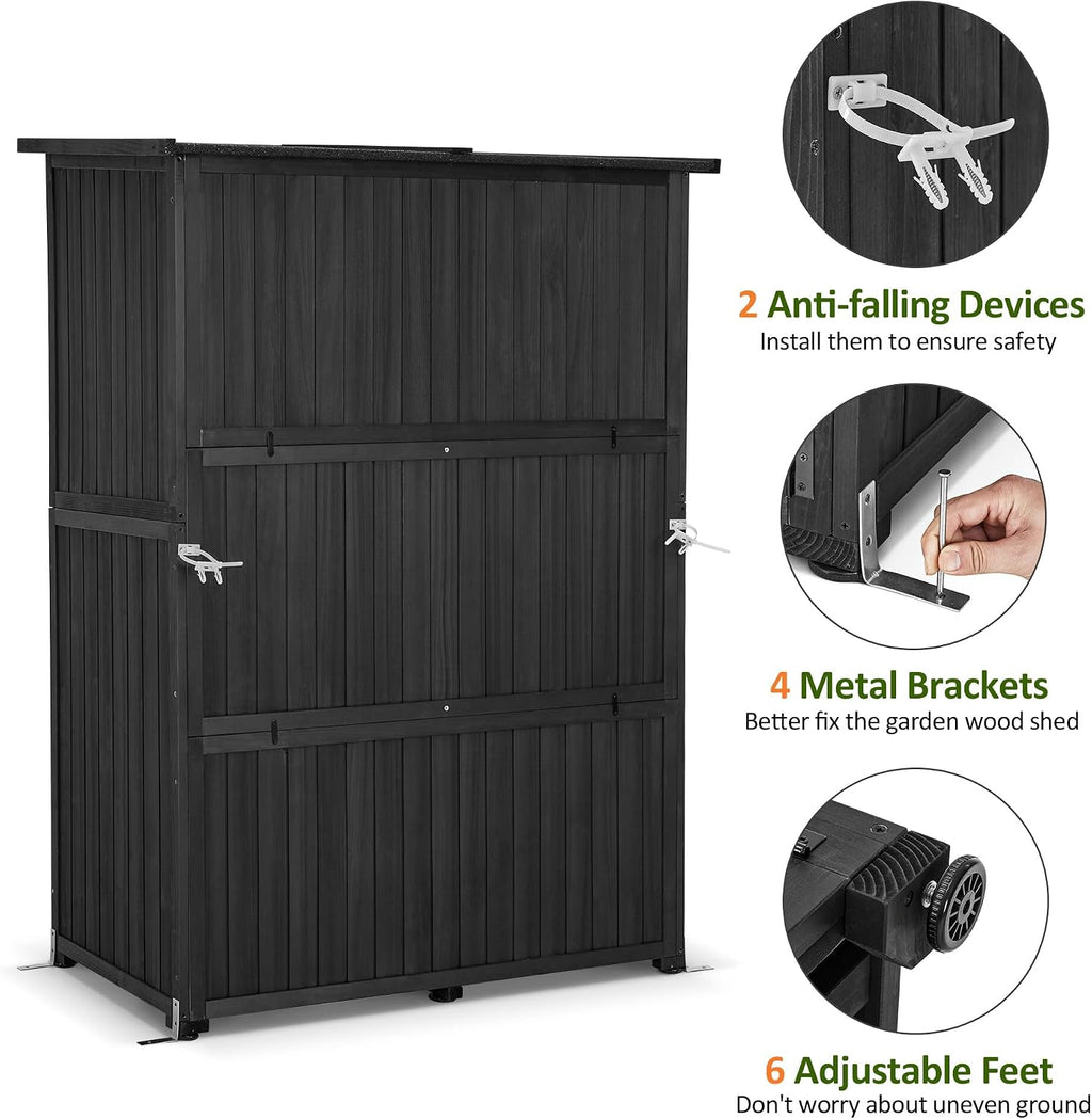 MCombo Large Wooden Outdoor Storage Cabinet with 2 Shelves, Oversize Garden Storage Shed with Lock, Tool Shed for Patio Yard Lawn, 1911 (Black)