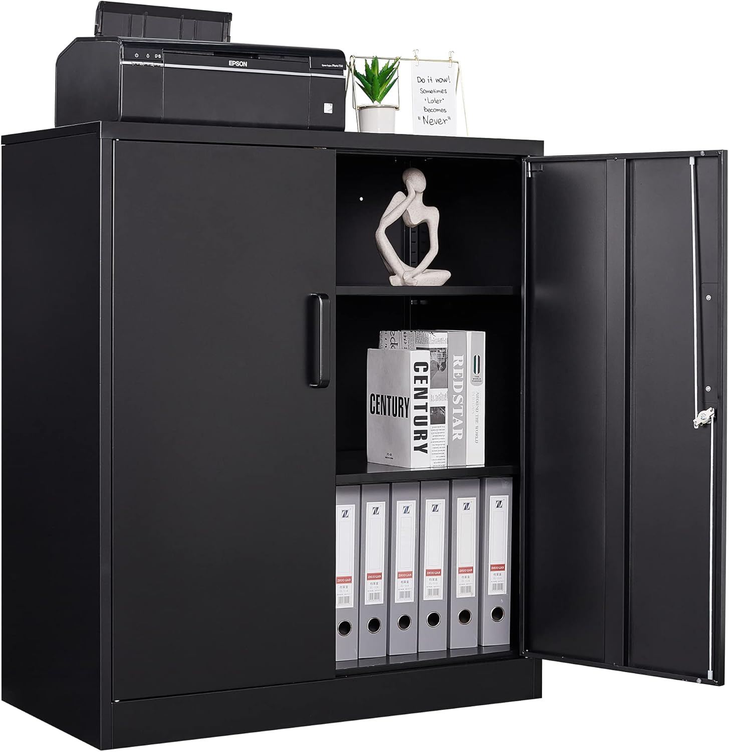 Letaya Metal Storage Cabinets with Lock, Small Locker Steel Cabinets, Adjustable Shelves 2 Doors for Home,Office, Warehouse,Garage(Black-36)