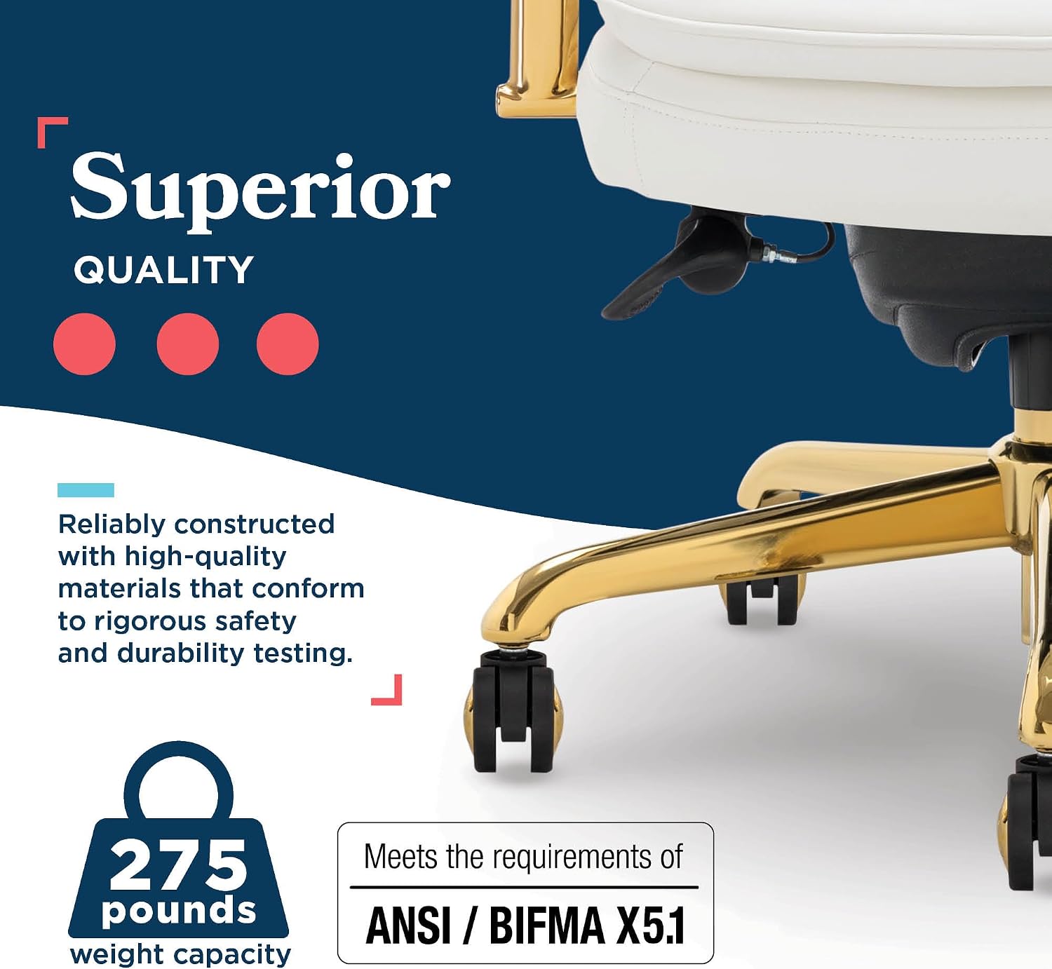 La-Z-Boy Opus Ergonomic Bonded Leather Swivel Executive Chair, White and Gold (CCHR10015A)