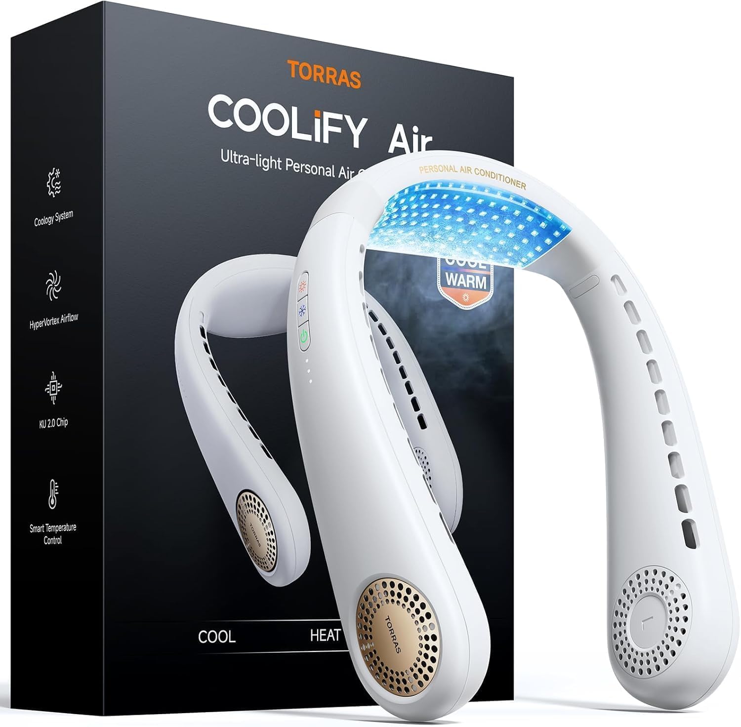 TORRAS COOLiFY Air 2026 Upgraded Neck Fan Air Conditioner, Dual-Airflow Pro Cooling, Ultra Light Portable Fan Rechargeable, Personal Cooling Fan Travel Essentials, Gift for Mom Wife Mother,Ivory