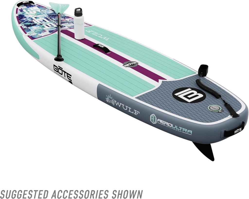 BOTE Wulf Aero Inflatable Stand Up Paddle Board Kit Includes Accessories Adjustable Paddle iSUP Travel Bag Blow Up Pump Safety SUP Coiled Leash Multiple Sizes
