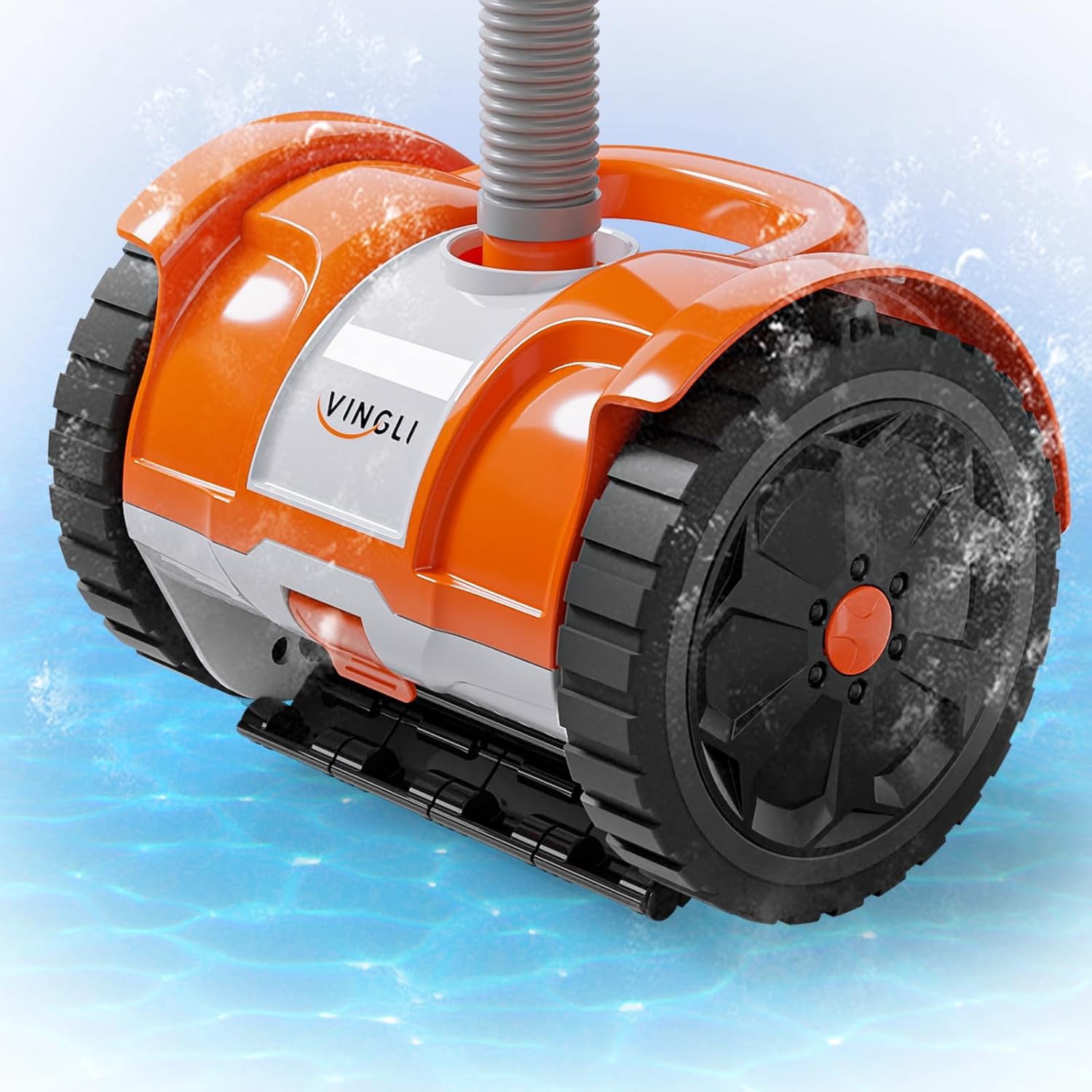 VINGLI Automatic Pool Cleaner for Inground Pools – Suction-Side Pool Vacuum with Powerful Wall-Climbing, 40FT Tangle-Free Hose, Ultra-Quiet Operation – Rich Orange & Gray