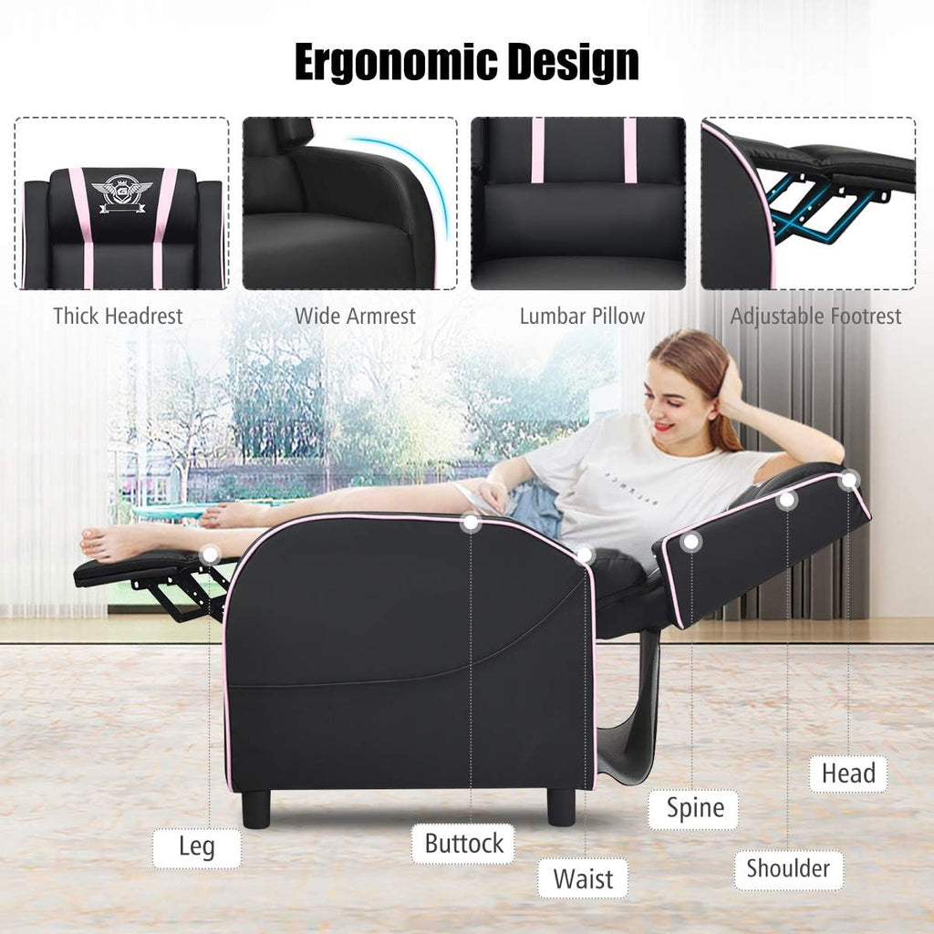 GORELAX Modern Massage Gaming Recliner Chair, PU Leather Home Theater Recliner Chairs w/Footrest and Massage, Racing Style Sofa Chair for Living Bedroom Gaming Room