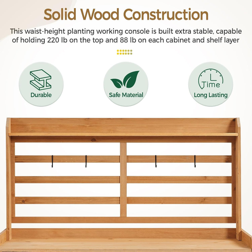 Yaheetech Outdoor Potting Bench, Large Horticulture Work Table Workstation with Storage Cabinet Shelf & Planting Working Console for Patio/Lawn/Garden - Wood